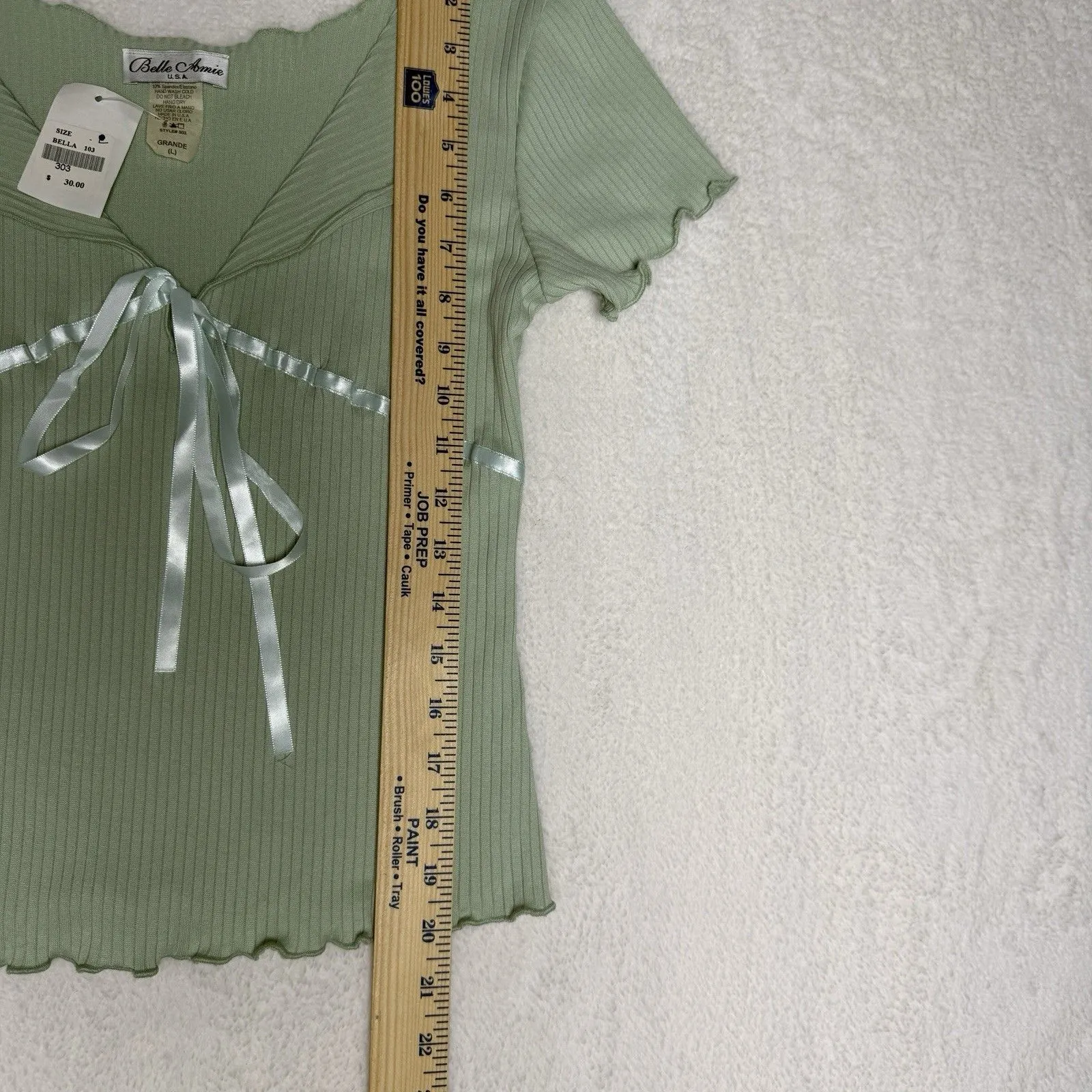 Vintage Y2K Babydoll Top Womens Large Green Fairy Cottage Belle Amie Deadstock - Image 4