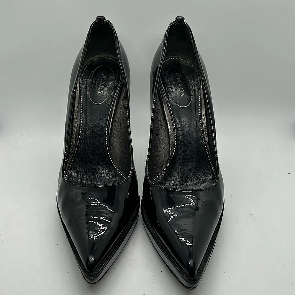 Prada Authenticated Black Patent Leather Stiletto Heel Shoes **Sz 38/US Size 8** - Image 3