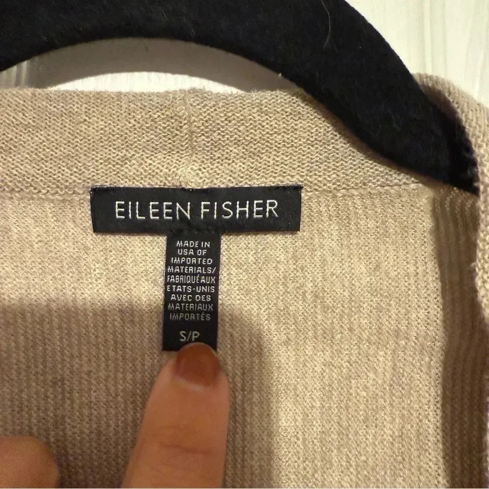 EILEEN FISHER Open Knit Cardigan Long Sleeve Sweater Beige Small Cotton Silk - Image 3