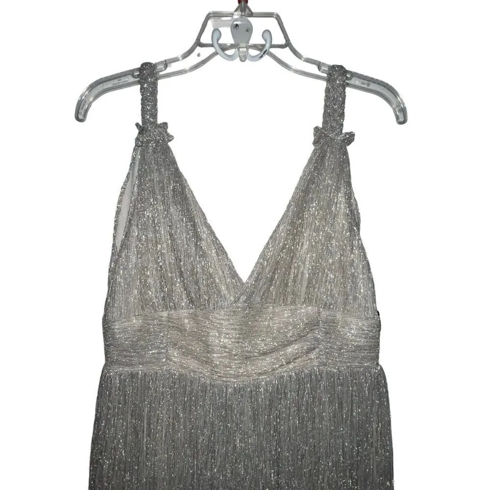 LINI KATHERINE DRESS CHAMPAGNE GLITTER MAXI FORMAL GOWN SLEEVELESS V NECK MEDIUM - Image 3