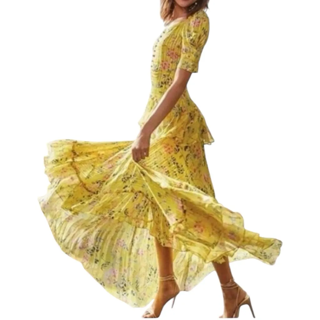 HEMANT and NANDITA Women’s Size S Yellow Floral Eden Maxi Dress - Image 3