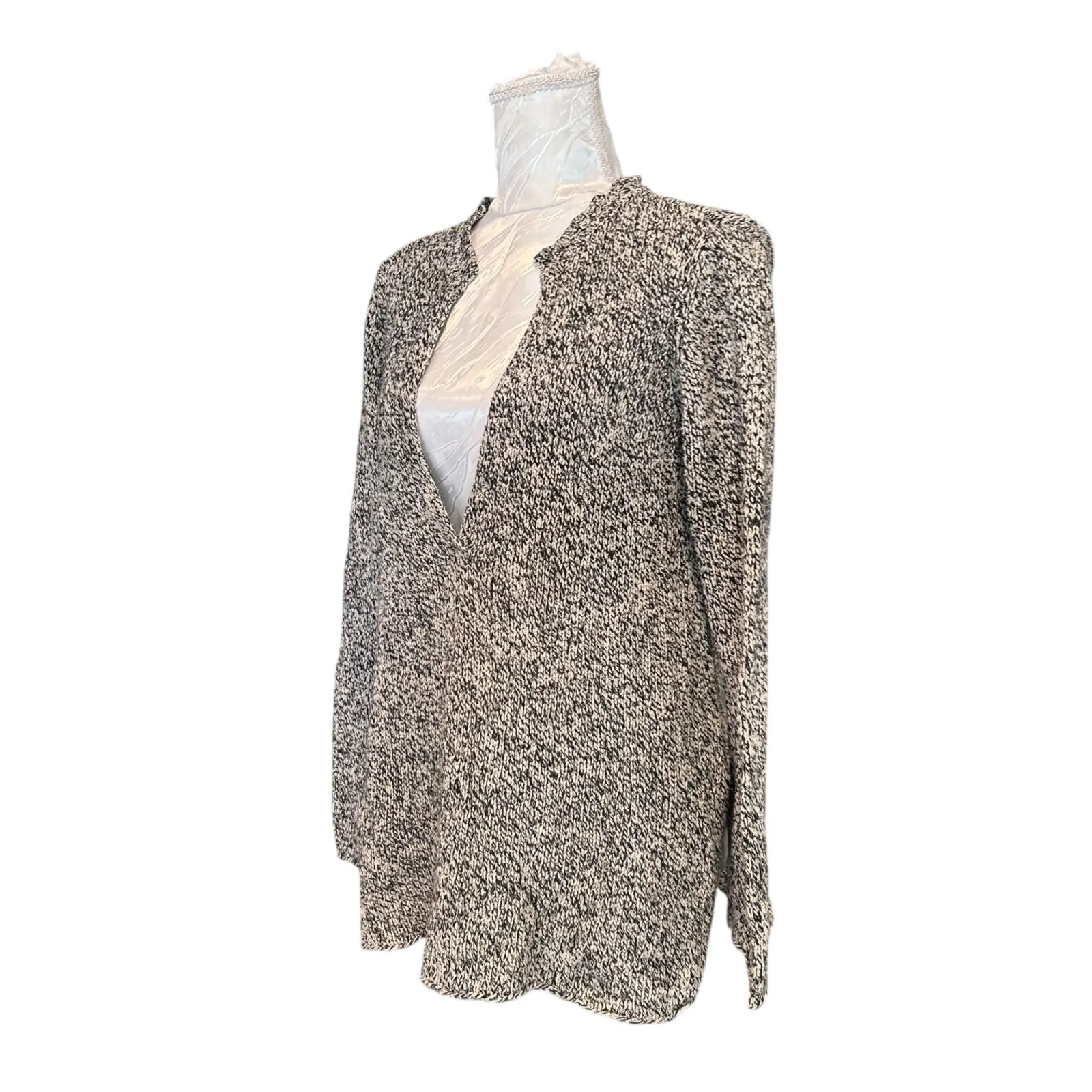 JJill Black White Marled Silk Sweater Womens Sz Small Plunging V Neck Loose Fit - Image 16