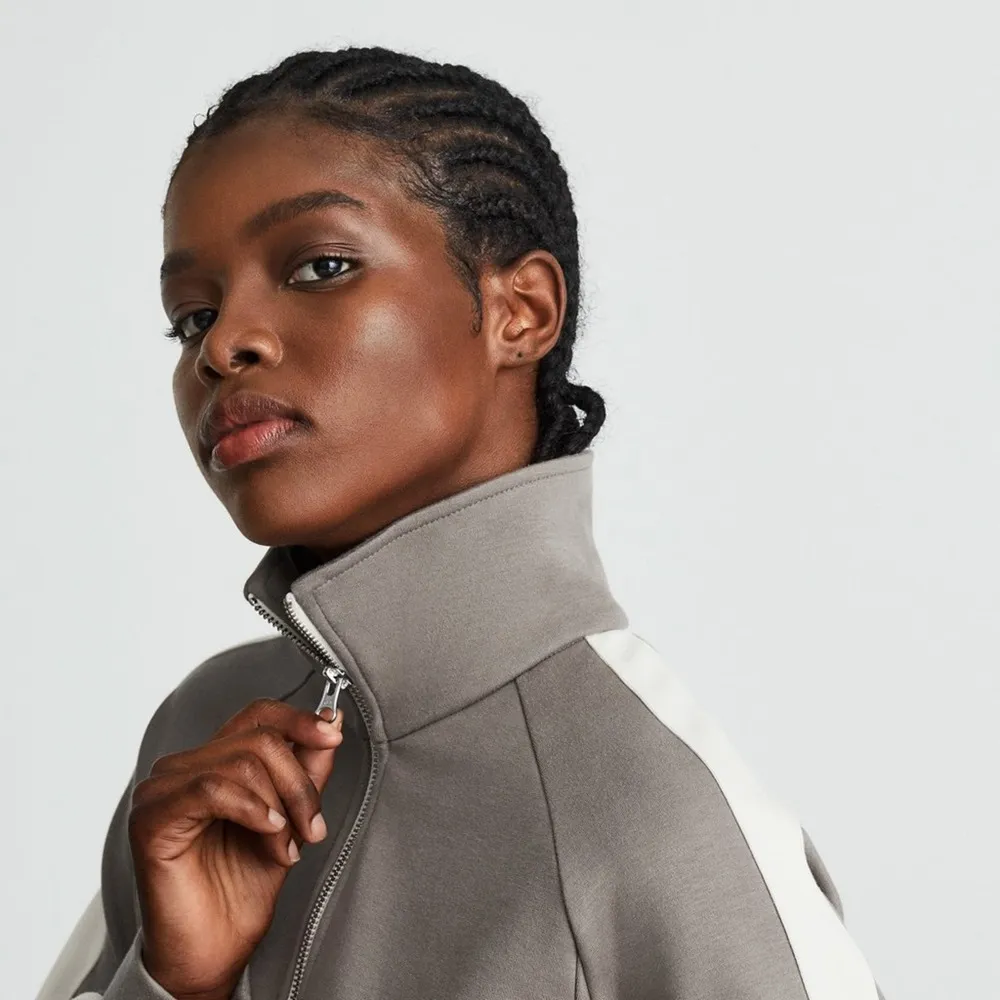 Everlane The Dream Zip-Up Side Stripe Sporty Knit Crop Jacket In Clay XS - Image 8