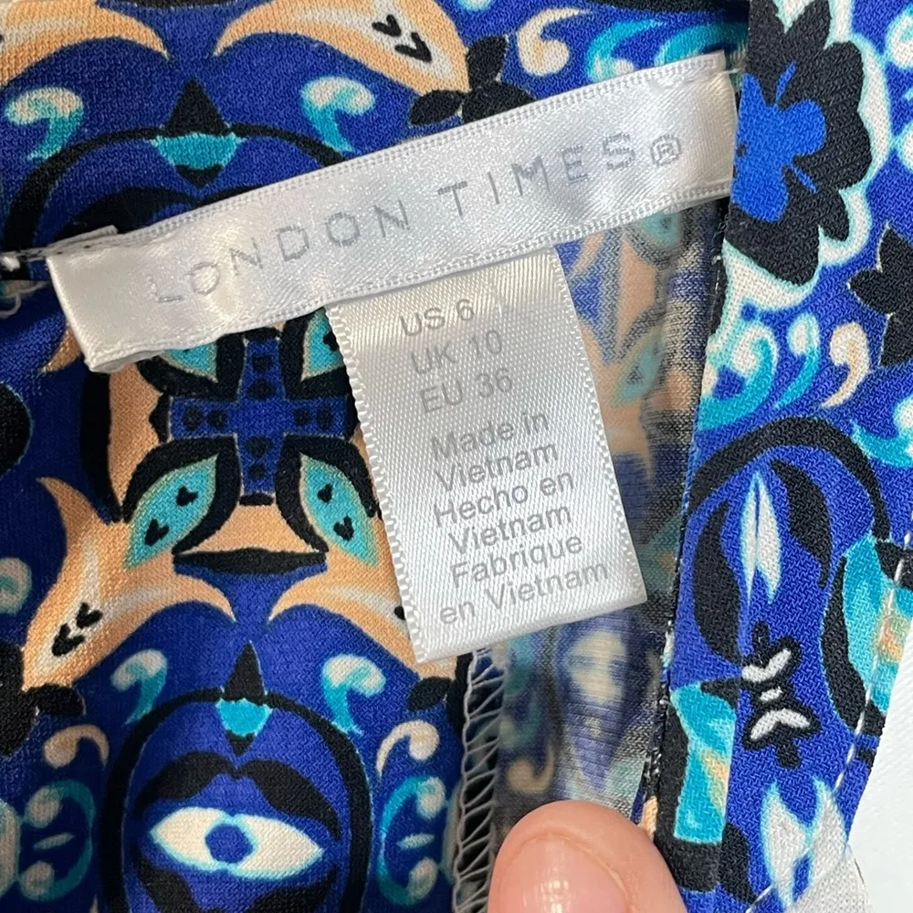 London Times Women's Sleeveless Keyhole Halter Aline Dress size 6 Blue - Image 9