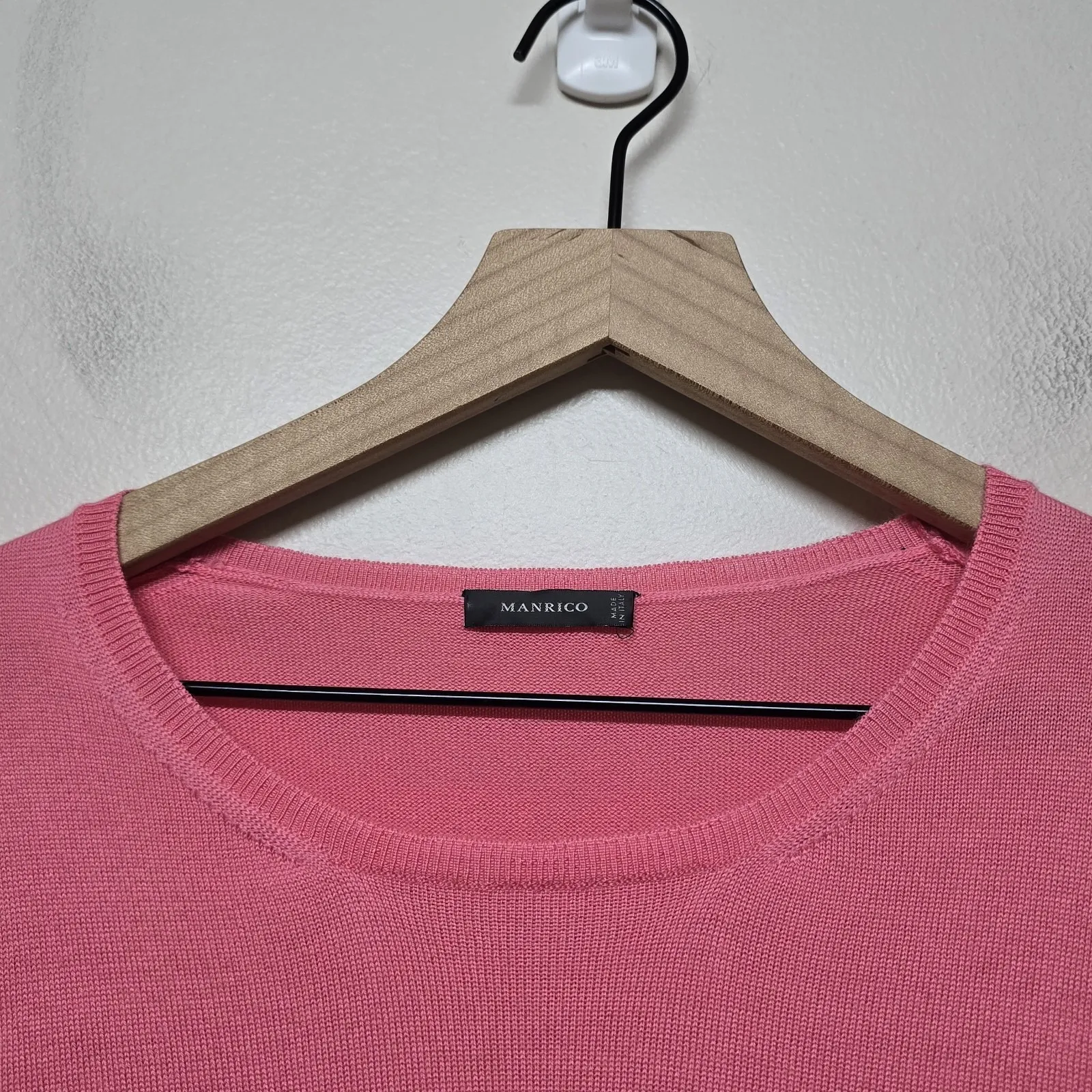 MANRICO Womens 100% Cashmere Sweater Pink Lightweight Crewneck Long Sleeve Italy Size L - Image 3