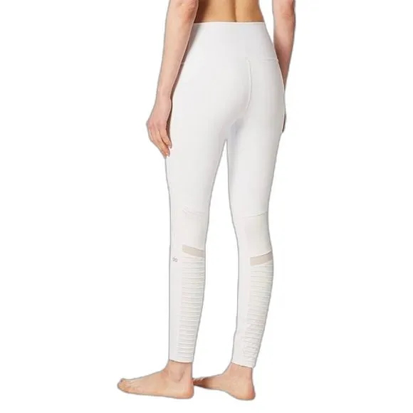Alo Moto Leggings White Athletic Yoga Pants Stretch Mesh Panels Women’s Size XS - Image 6