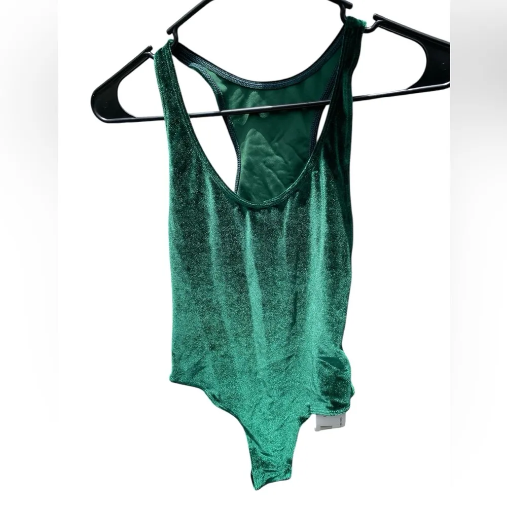 New American Apparel Green Velvet Tank Bodysuit - Image 3