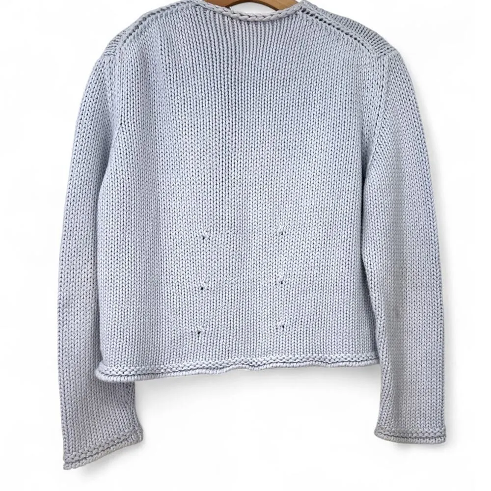 Bottega Veneta M Chunky Knit V-neck Sweater Pullover Cropped Blue Women's - Image 3