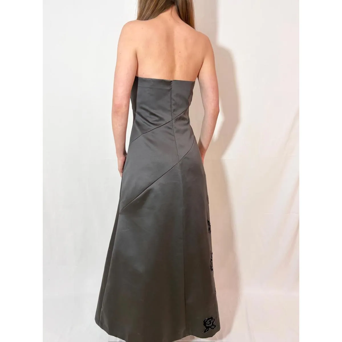 Black Rose Floral Strapless Vintage Gown - Image 6