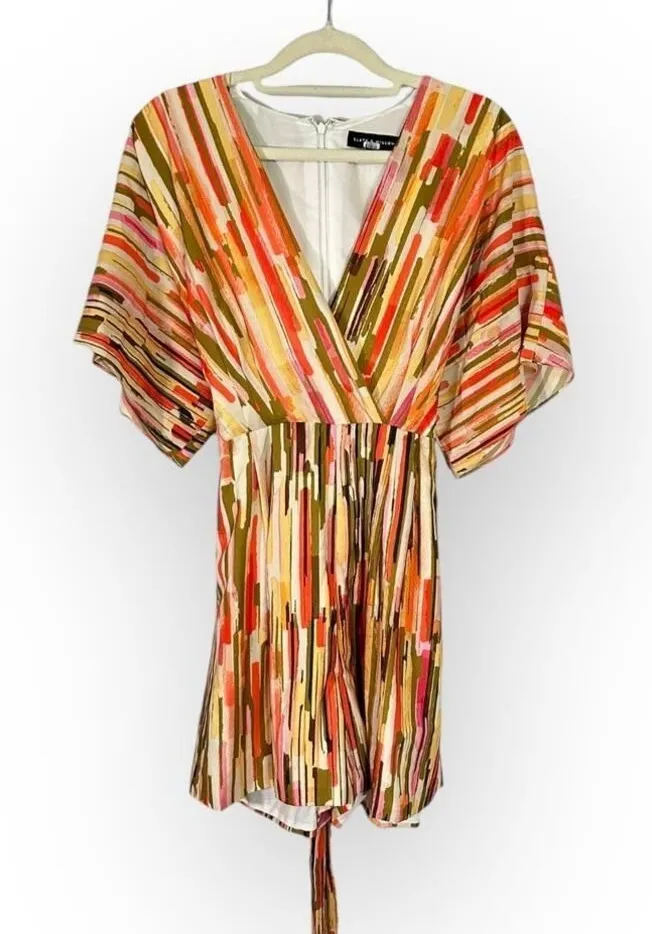 Slate & Willow Romper Women's Small Multicolor Abstract Striped Tie Back RTR - Image 1