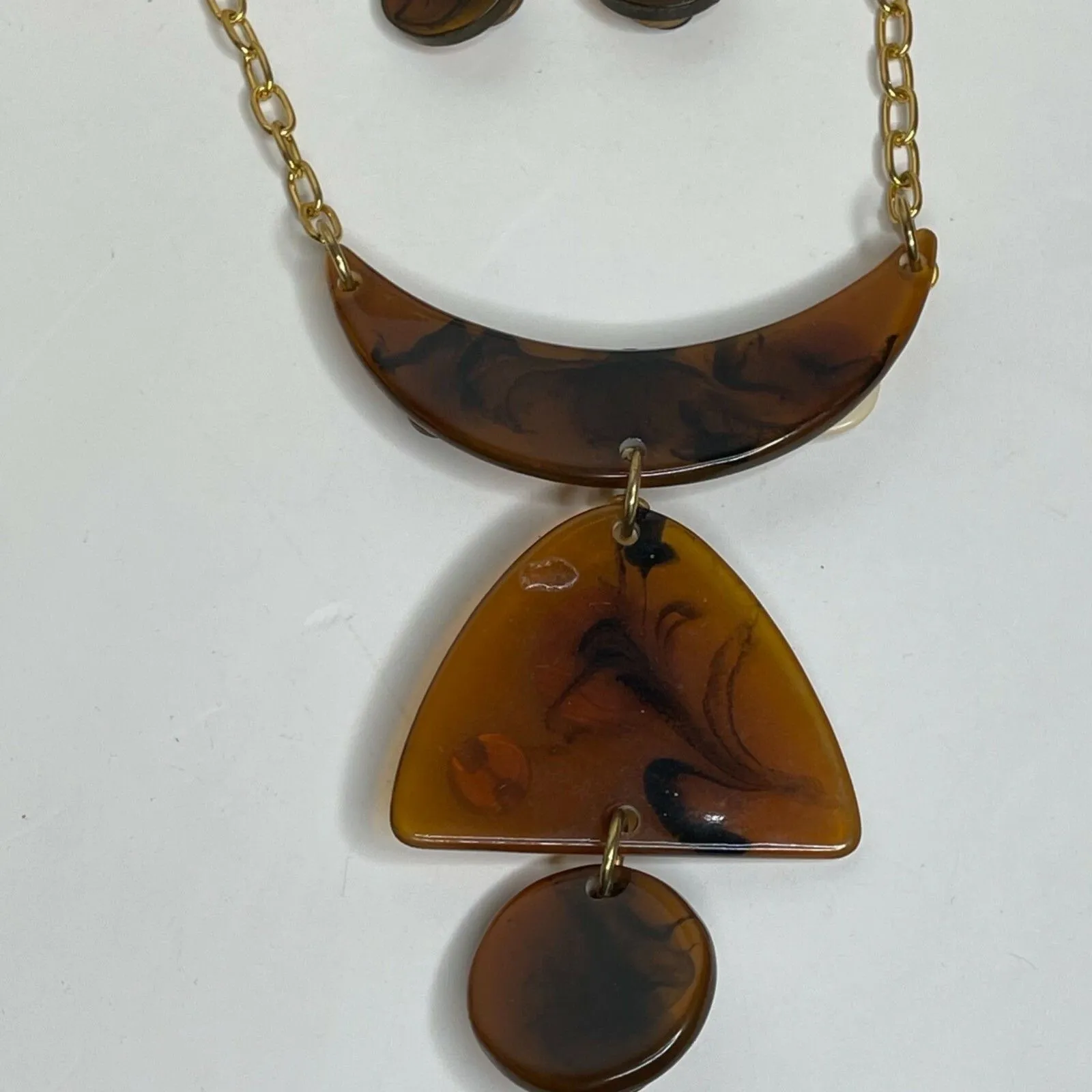 Vintage Handmade Necklace Lucite Pendant w/ Matching‎ Earrings Buttons Marbled - Image 12