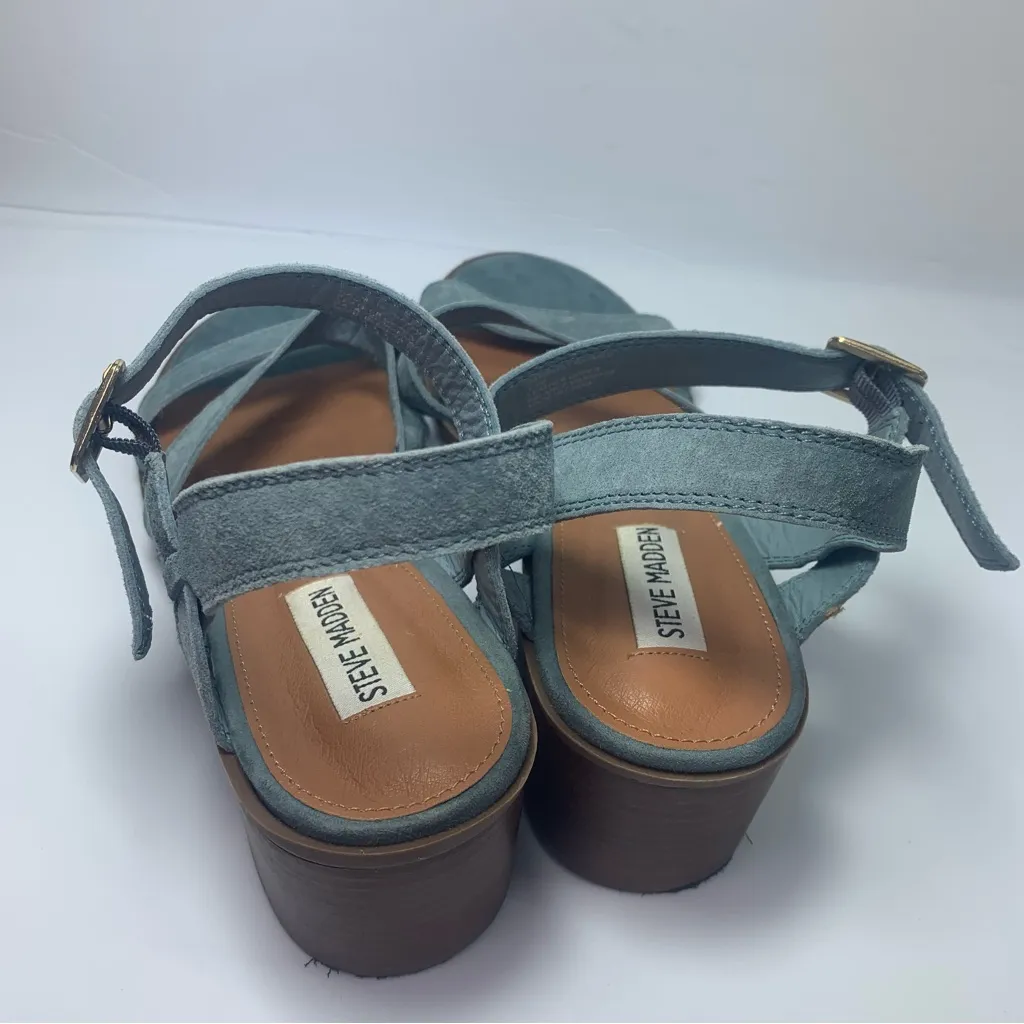 Steve‎ Madden Sandals Raymee Strappy Slingback Light Blue Leather Heels size 9.5 - Image 5