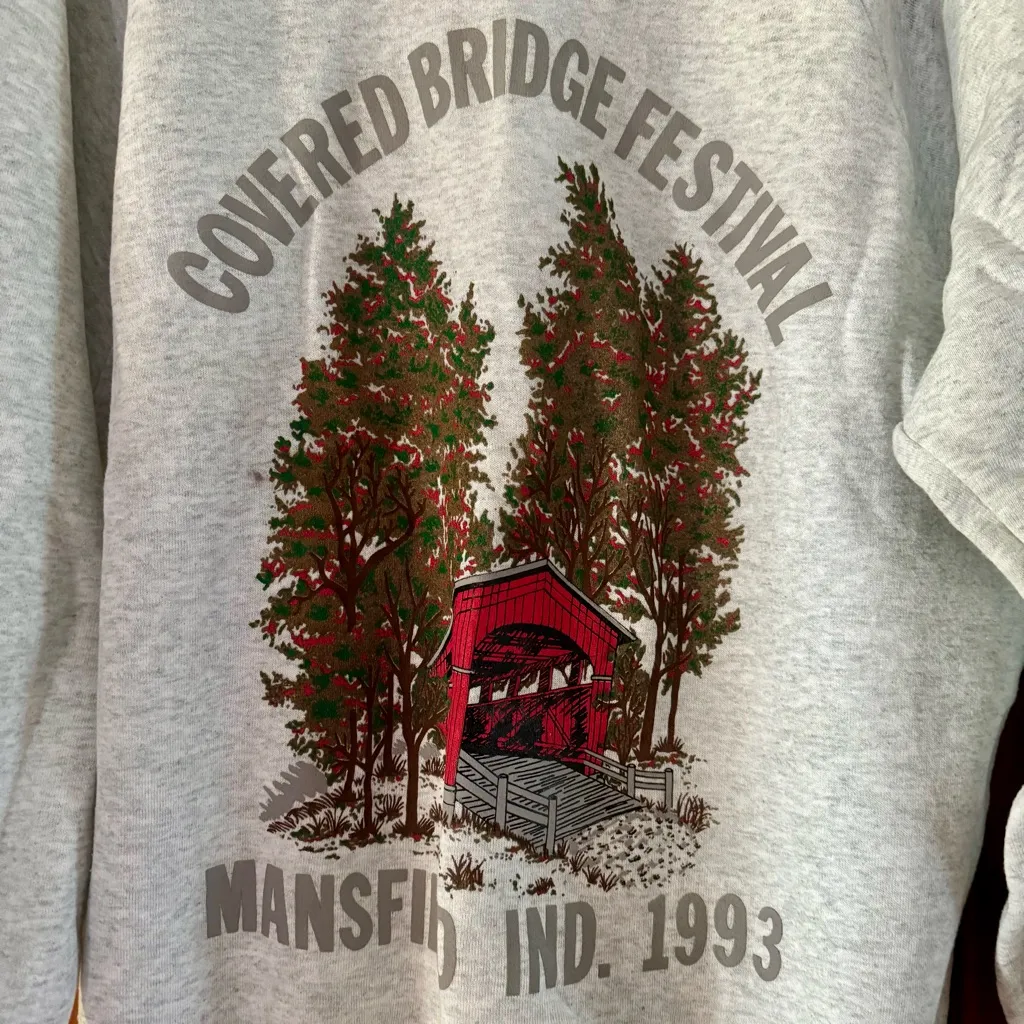 Vintage 1993 Covered Bridge Festival Crewneck Sweatshirt Women’s XL Gray Grey - Image 2