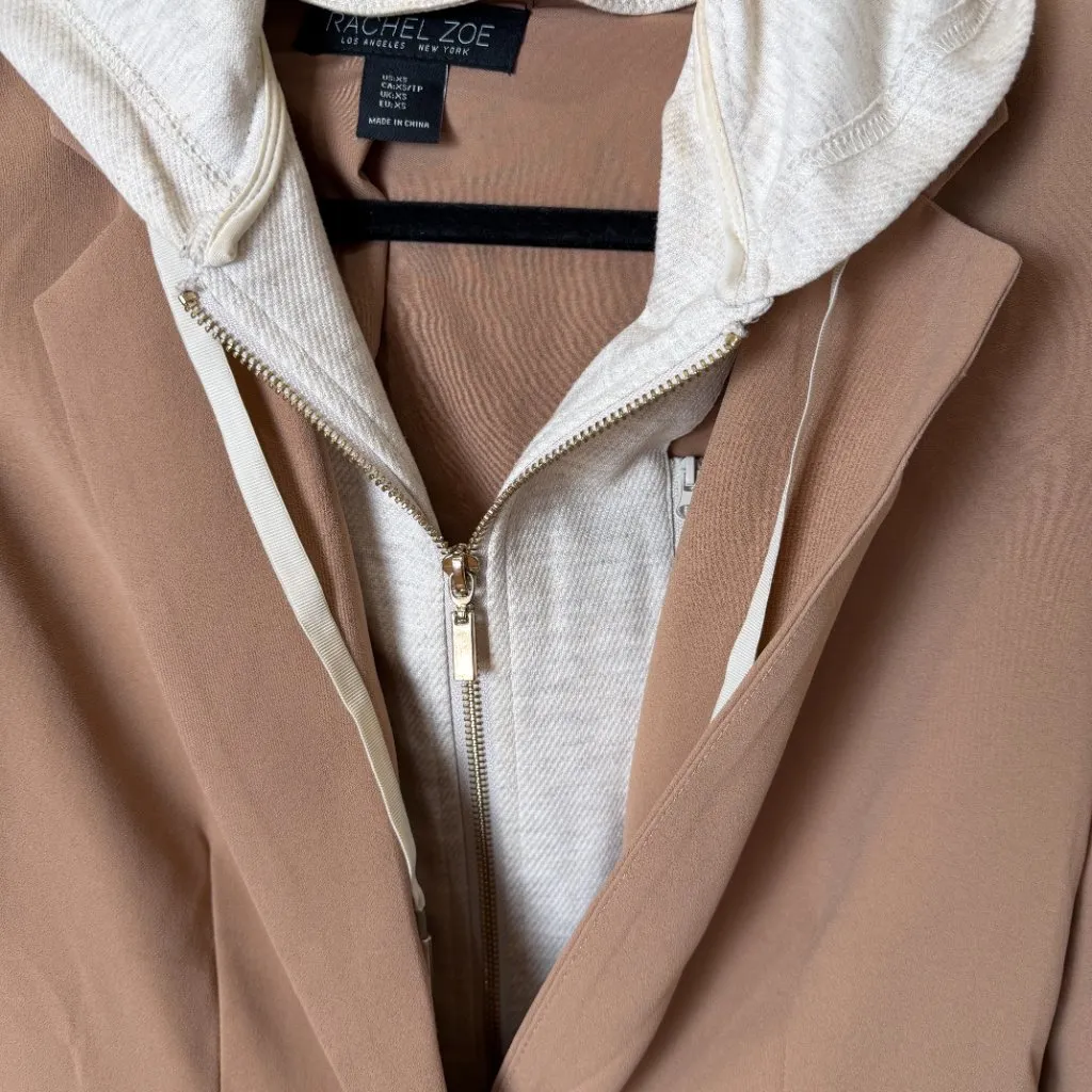 RACHEL ZOE Longline Camel blazer with attached Grey Hoodie Size XS - Image 4