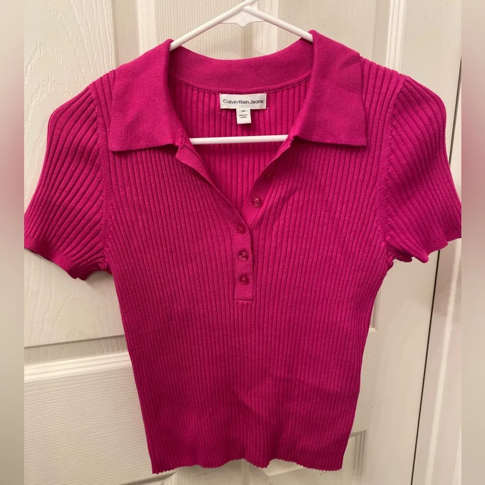 Calvin Klein Jeans Pink Ribbed Button Down Polo Size undefined - Image 3