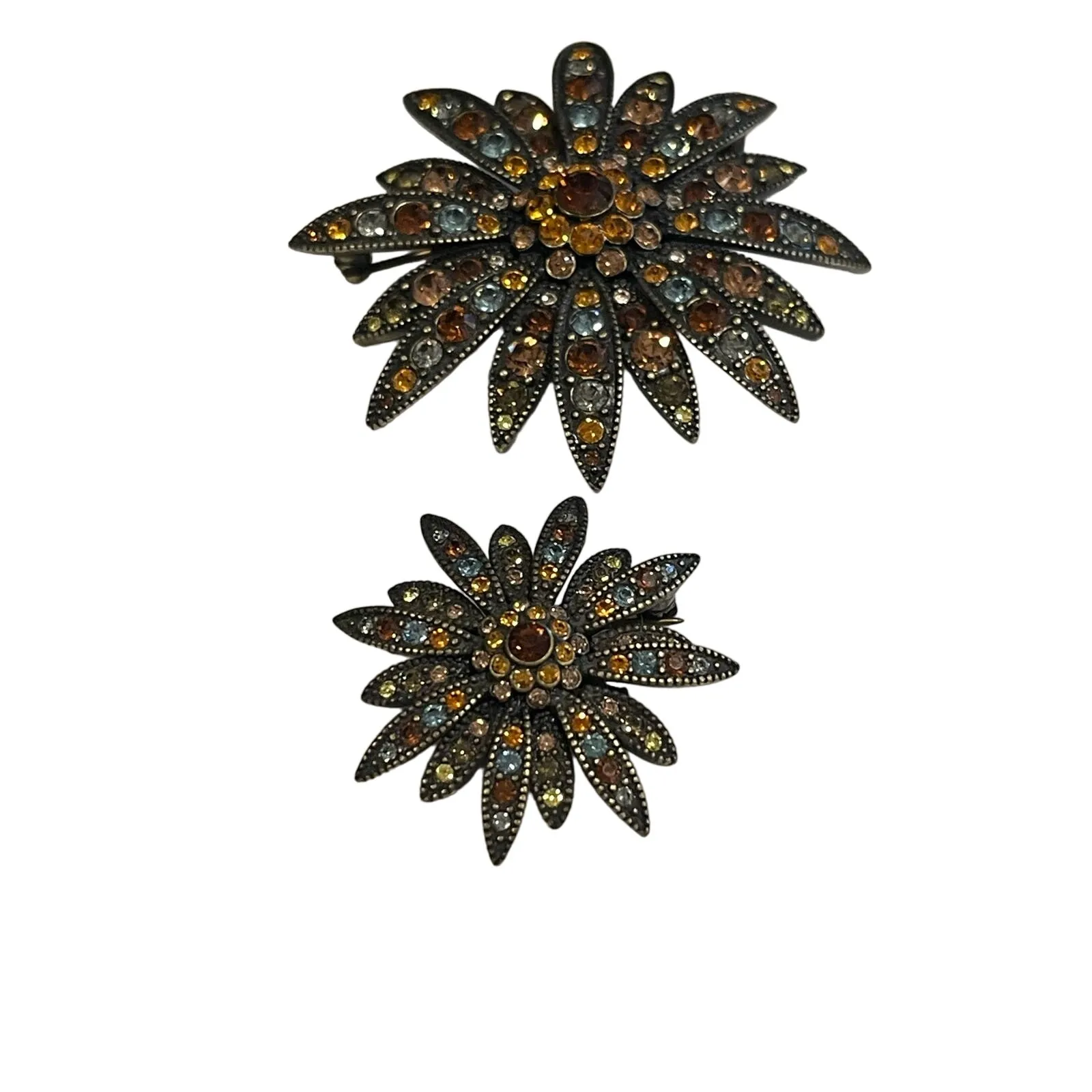 Joan Rivers Vintage Swarovski Crystal Sparkle Starburst Brooch Pin Set Bronze - Image 8