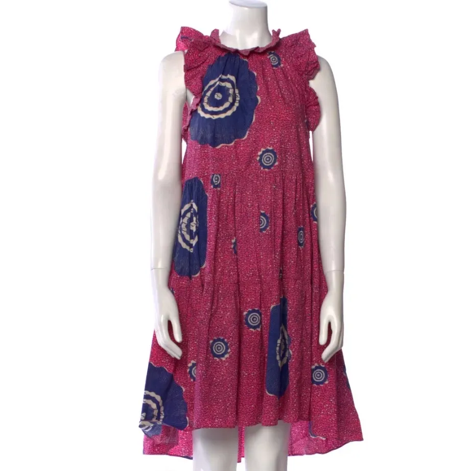 ULLA JOHNSON Tamsin Tiered Sleeveless Printed Hi-Low Dress Size 6 Pink and Blue - Image 7