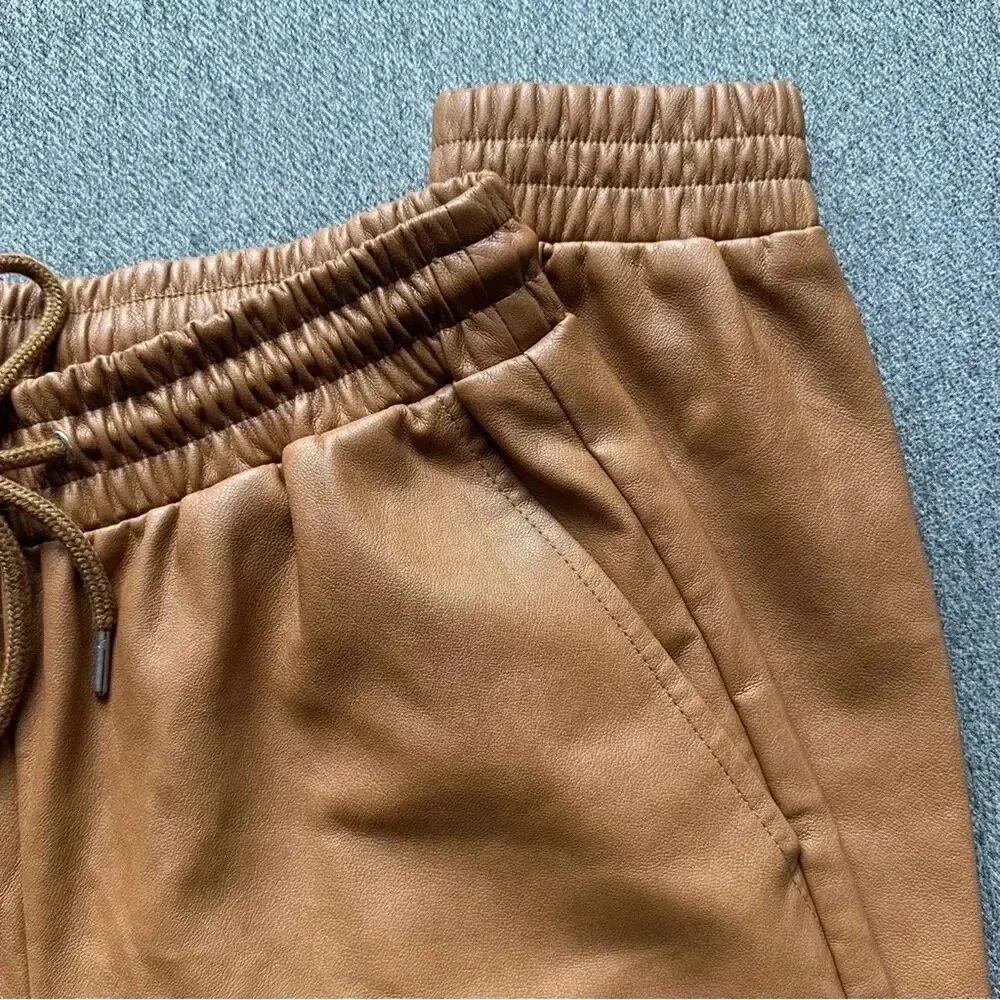 Bagatelle Collection Cognac Faux Leather Jogger Pants - Image 8