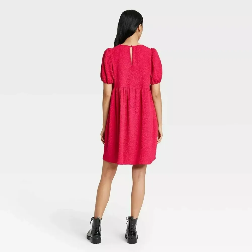 Who What Wear Women's Puff Short Sleeve Dress, Barberry Size S - Image 9