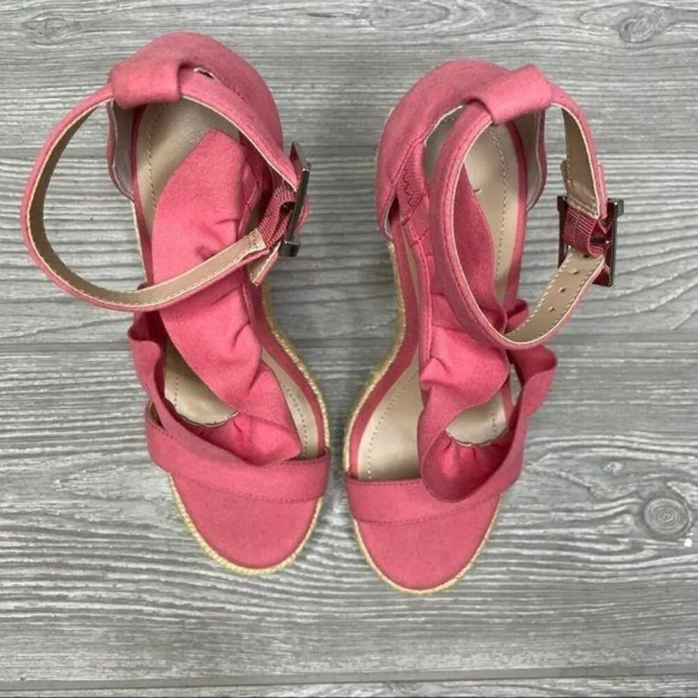 Charles david pink ruffle jute wedge heeled heel shoes sandals 5.5 sueded - Image 7