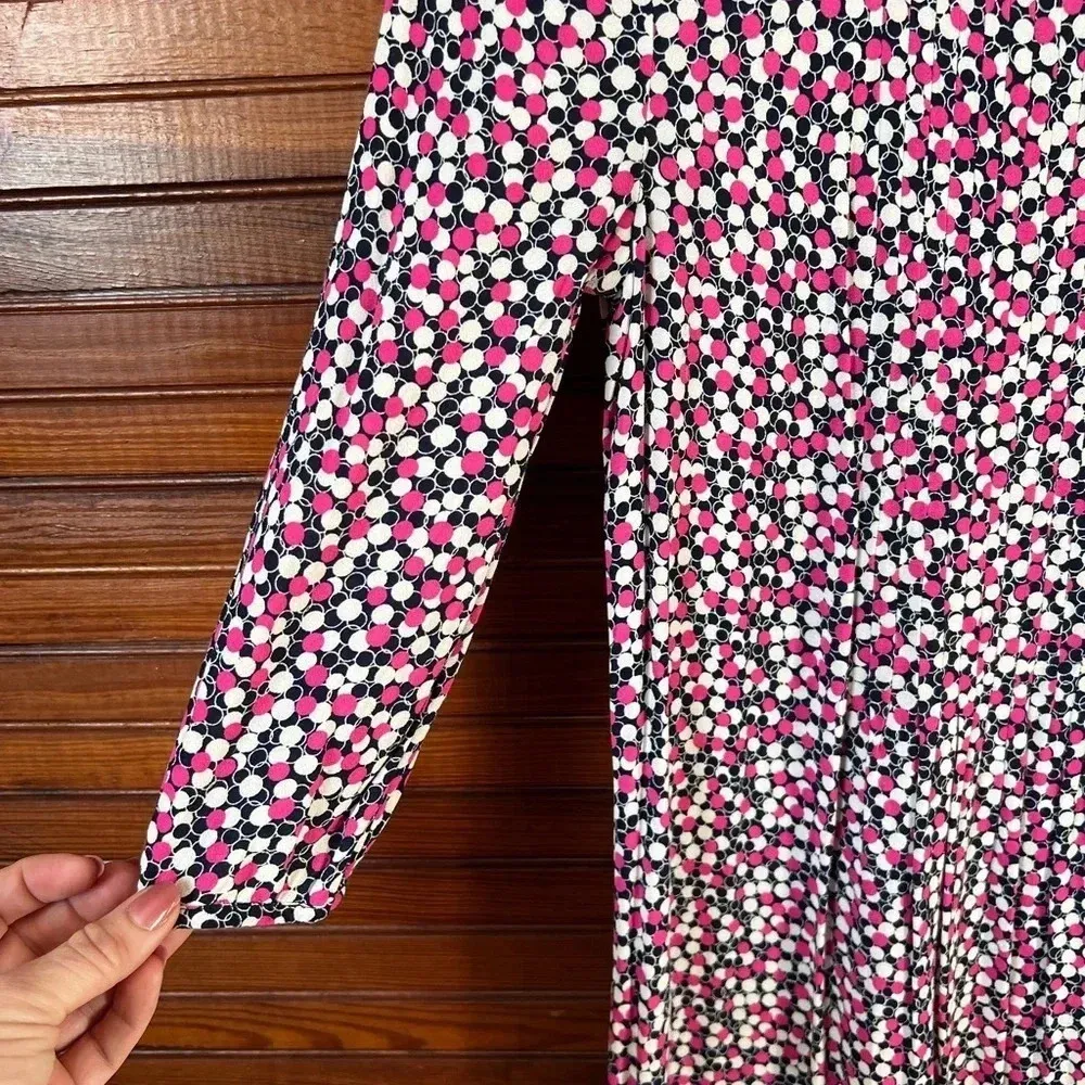 BODEN Circle Print Three Quarter Sleeve Dress Pink Blue White Size 6L - Image 4