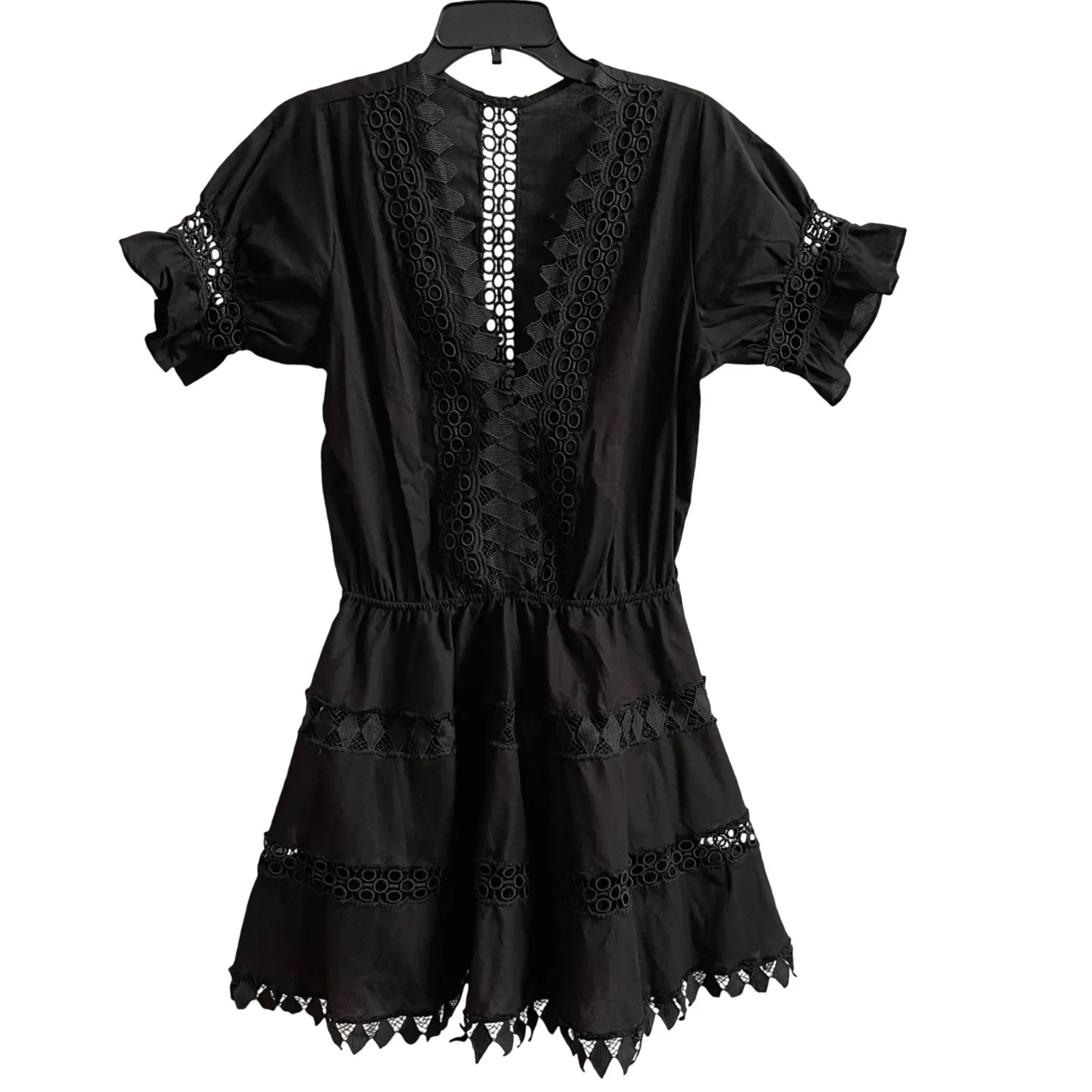 Peixoto Ora Black Lace Trimmed Cotton Mini Dress Size L Size L - Image 3