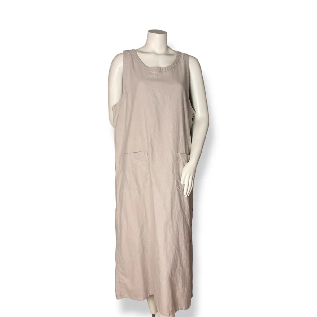 Vintage Shift Dress Jumper Sleeveless Jumper Beige Tan Summer Relaxed Fit‎ Midi Size 1X - Image 3