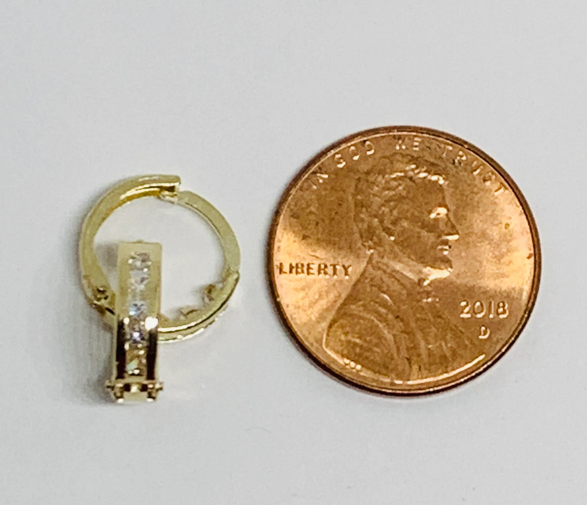 10k Solid Gold Earrings Huggies White Cubic Zirconia and Stars Small Hoop Earrings - Image 4