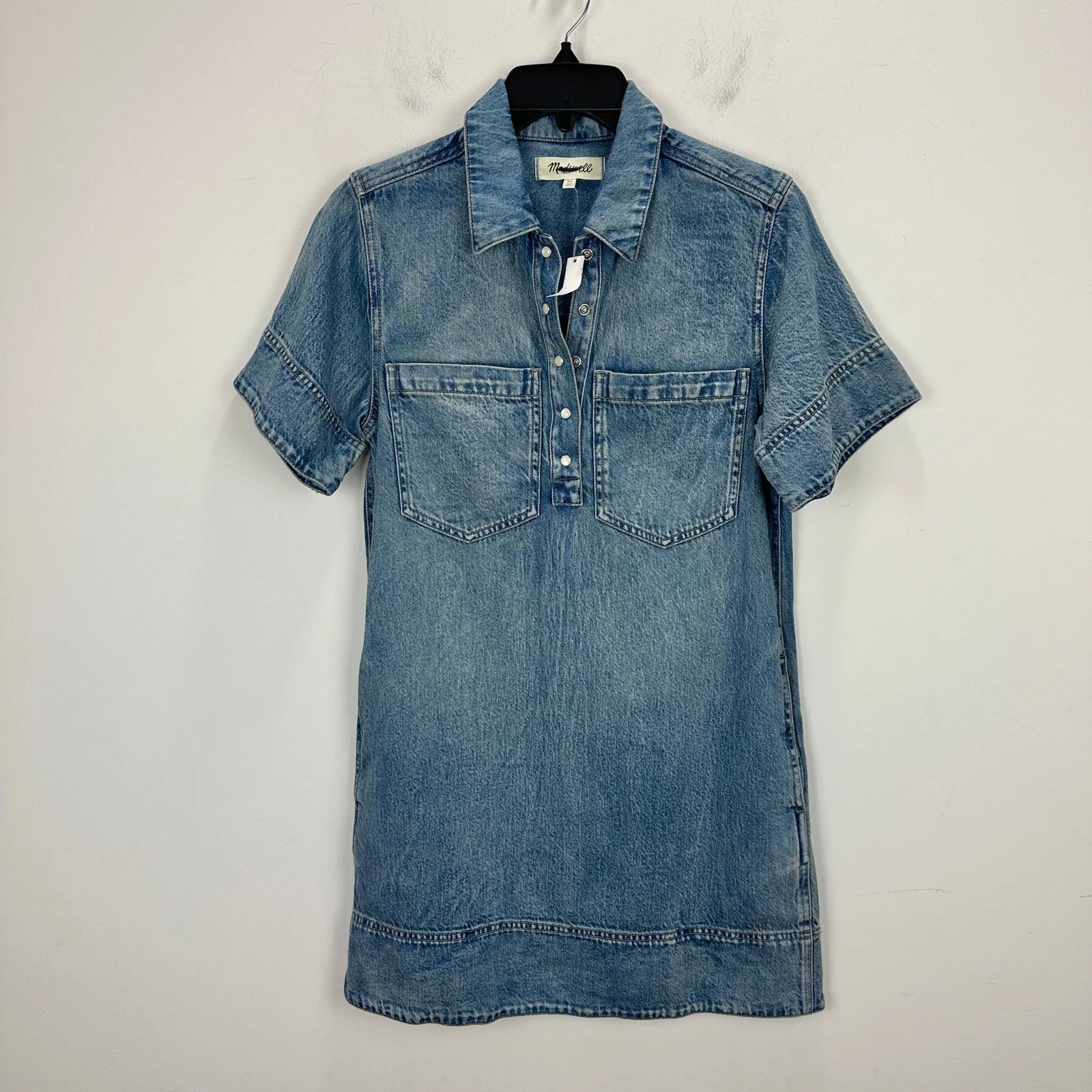 Madewell Denim Popover Dress Robertson Wash Blue Shift Pockets Casual S NWT - Image 7