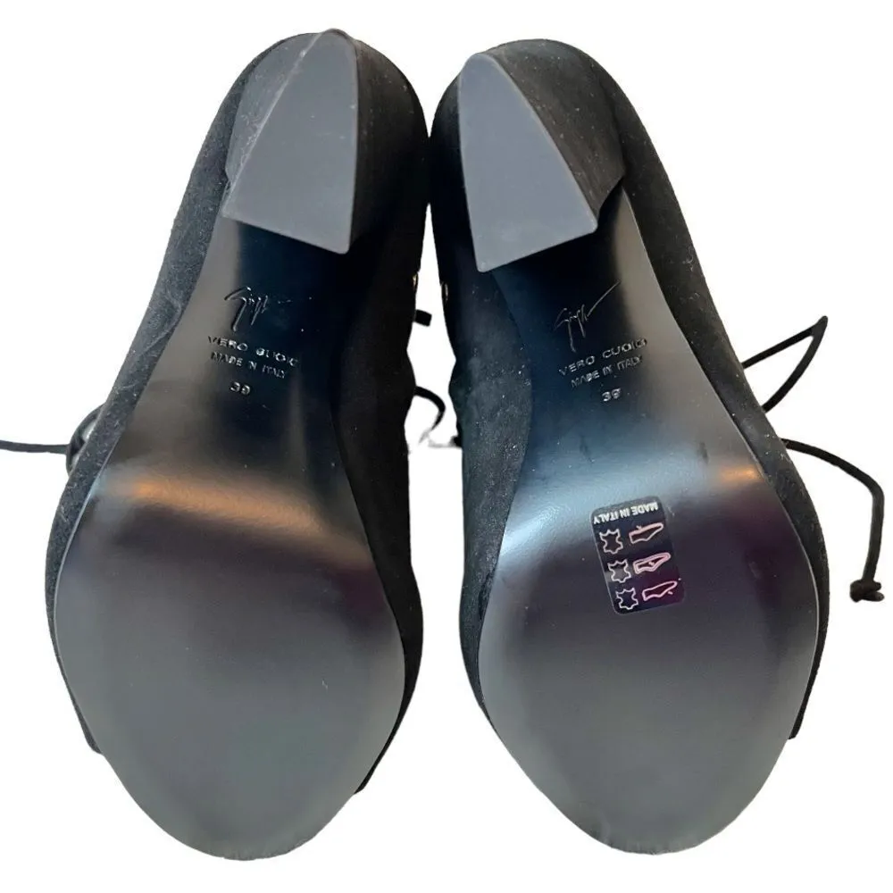 GiuseppeĀ Zanotti AlienāStudded Black Suede Peep ToeāHeeled Booties - Image 11