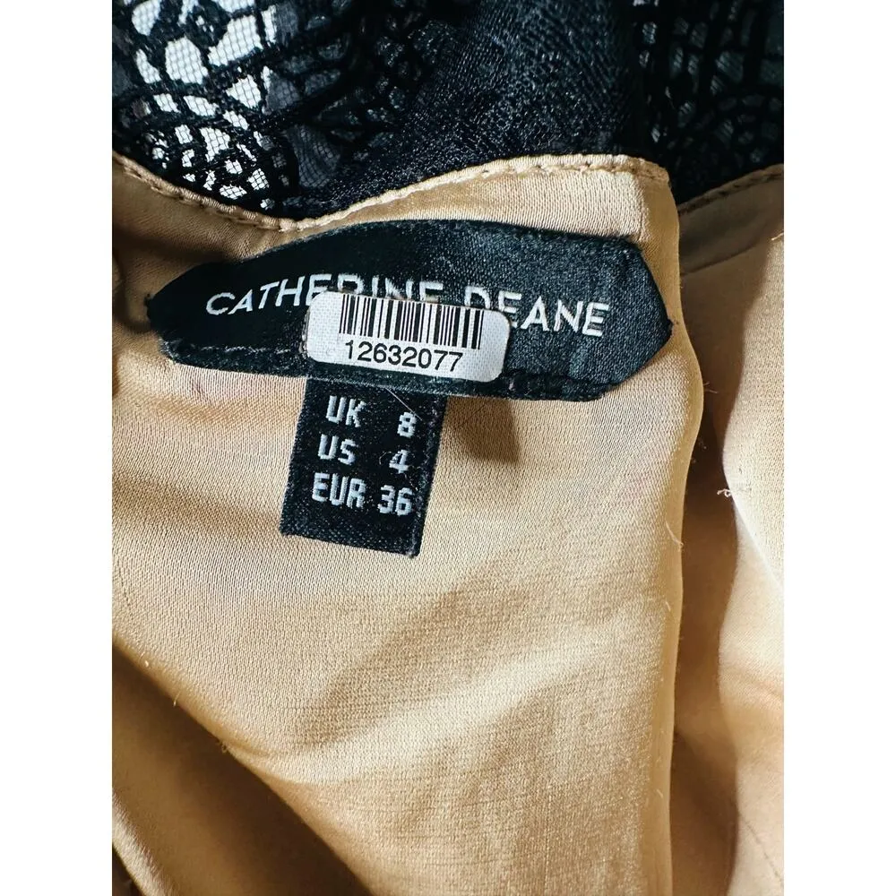 CATHERINE DEANE Black Button Front Noelle Lace Style Midi Dress Size US 4 - Image 9