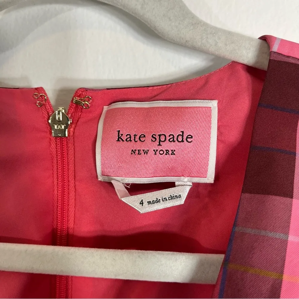 Kate Spade Greenhouse Plaid Taffeta Midi Dress Pink Sleeveless Size 4 - Image 9