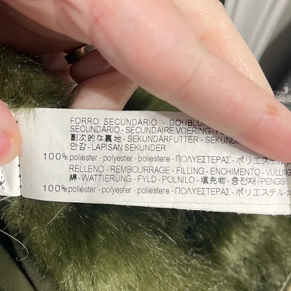 Zara Trafuluc Women's Green Army Brown Camo Faux‎ Fur Parka Coat Size XS - Image 8