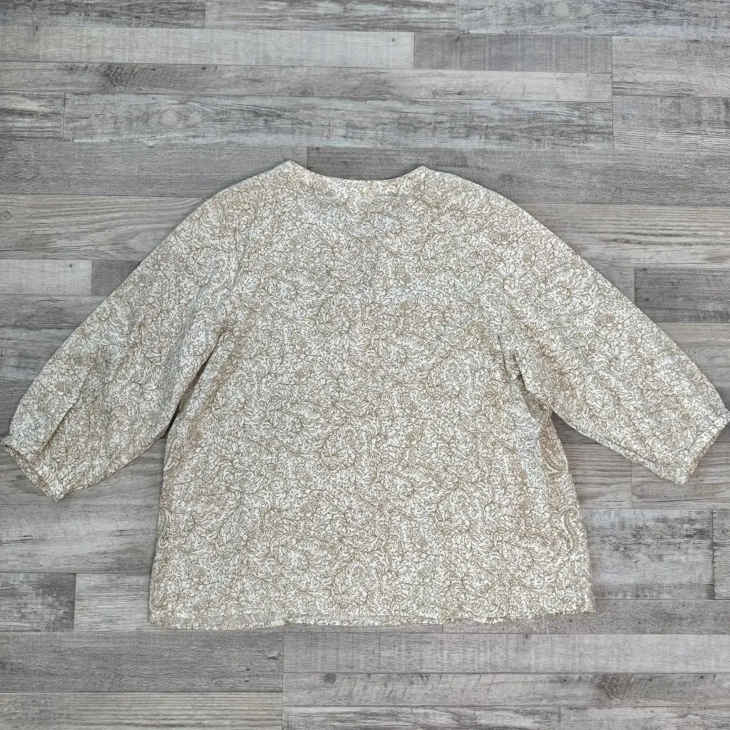 J Jill Pure Jill beige paisley floral 3/4 sleeve top button detail size large Q8 - Image 5