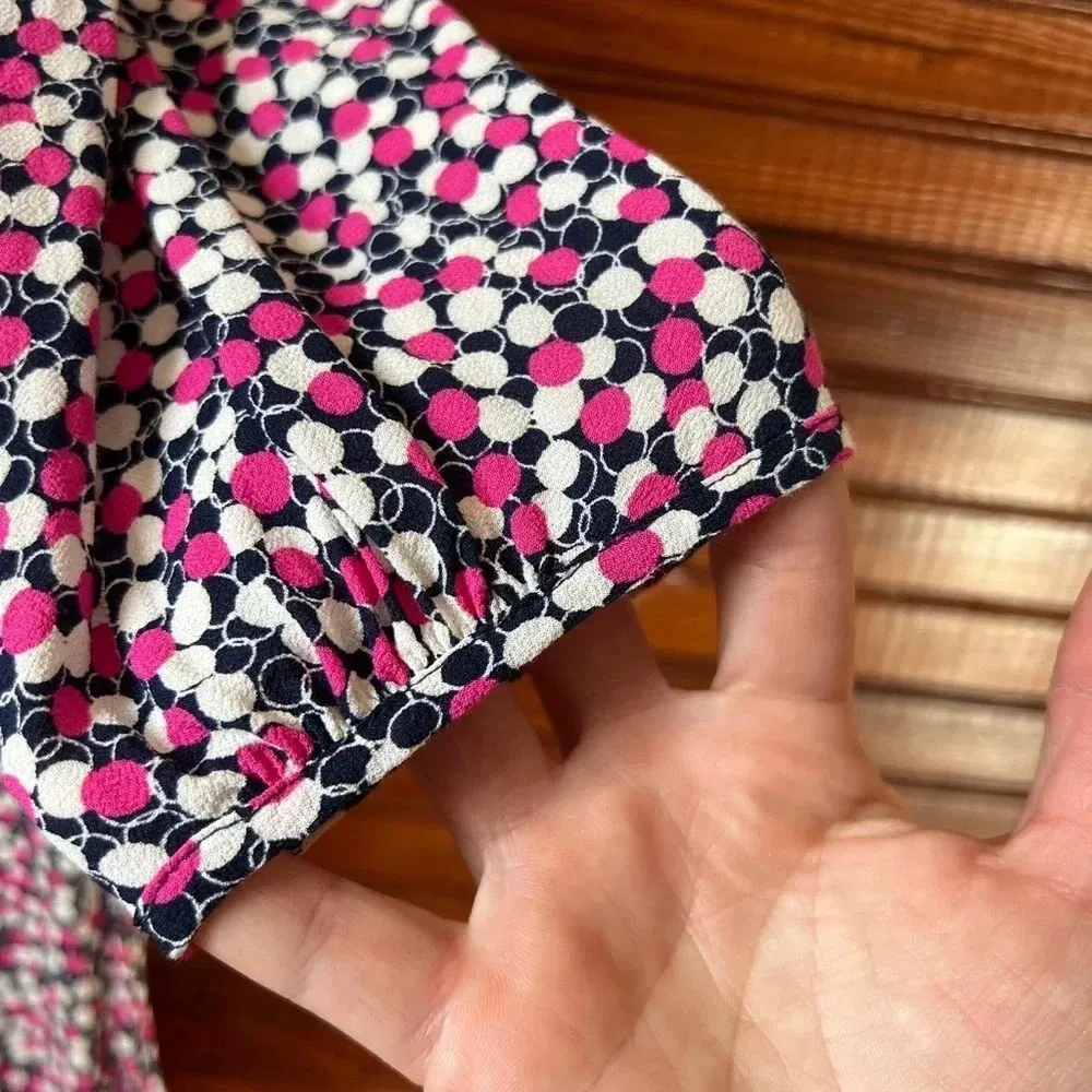 BODEN Circle Print Three Quarter Sleeve Dress Pink Blue White Size 6L - Image 6