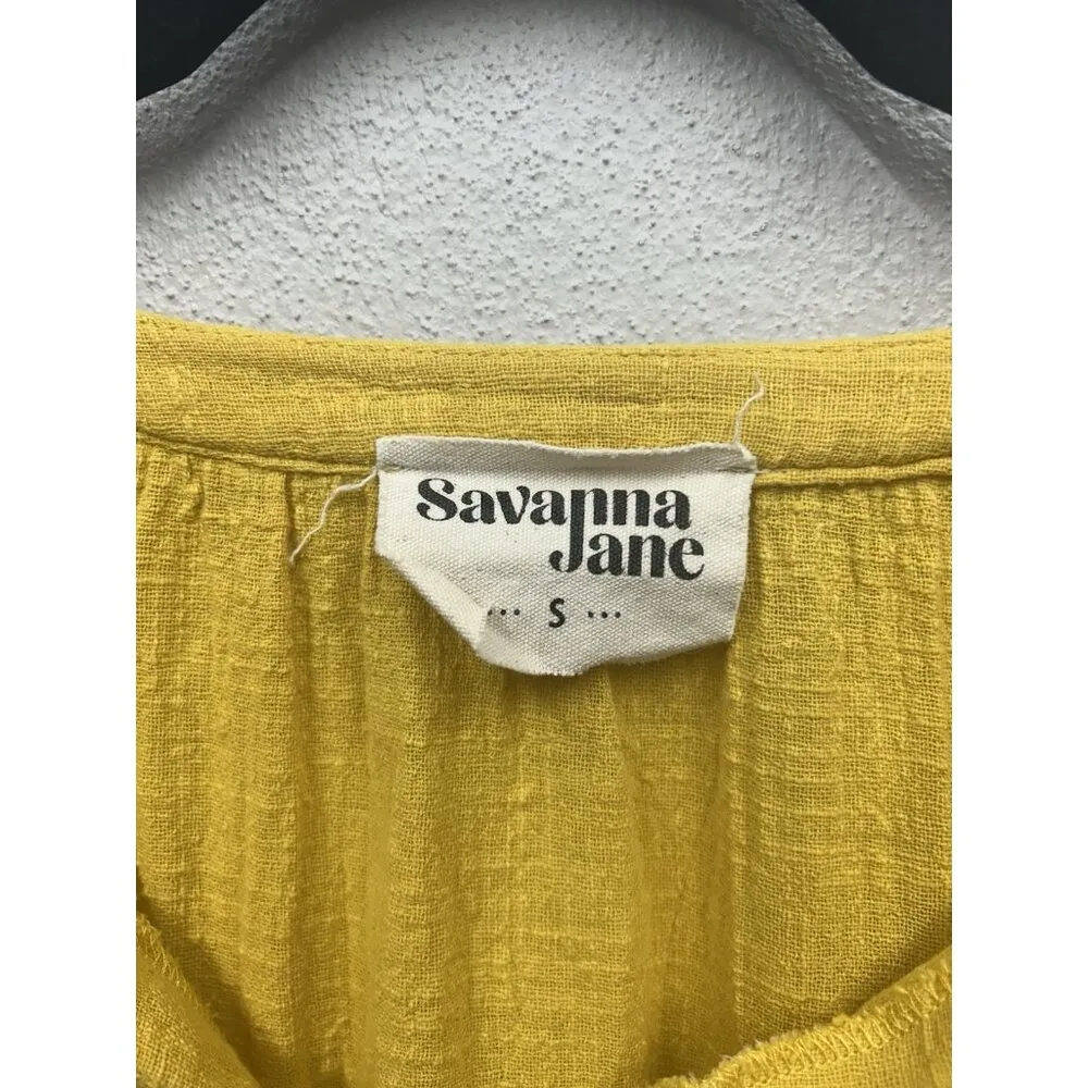 Savanna Jane Embroidered Floral Print Peasant Top Size Small V Neck Blouse Gold - Image 5