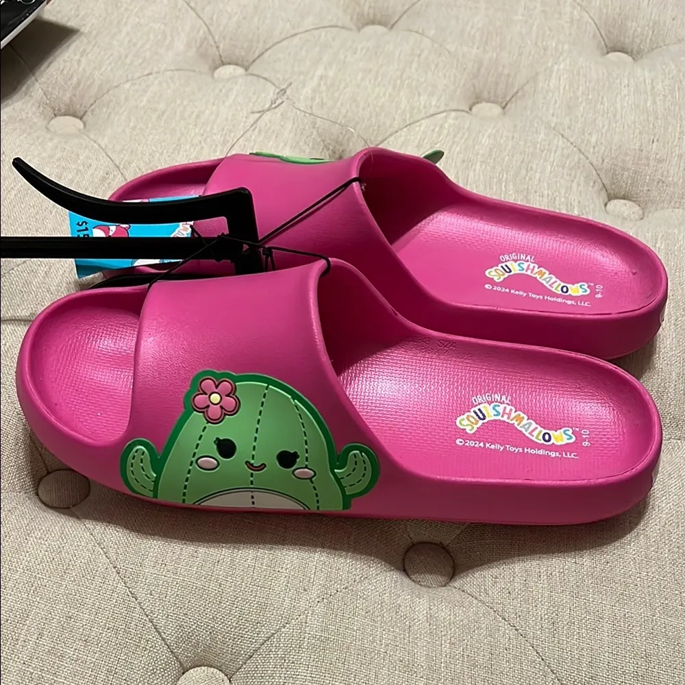 Squishmallows Pink and Green Slide Sandals Size 9 - Image 2