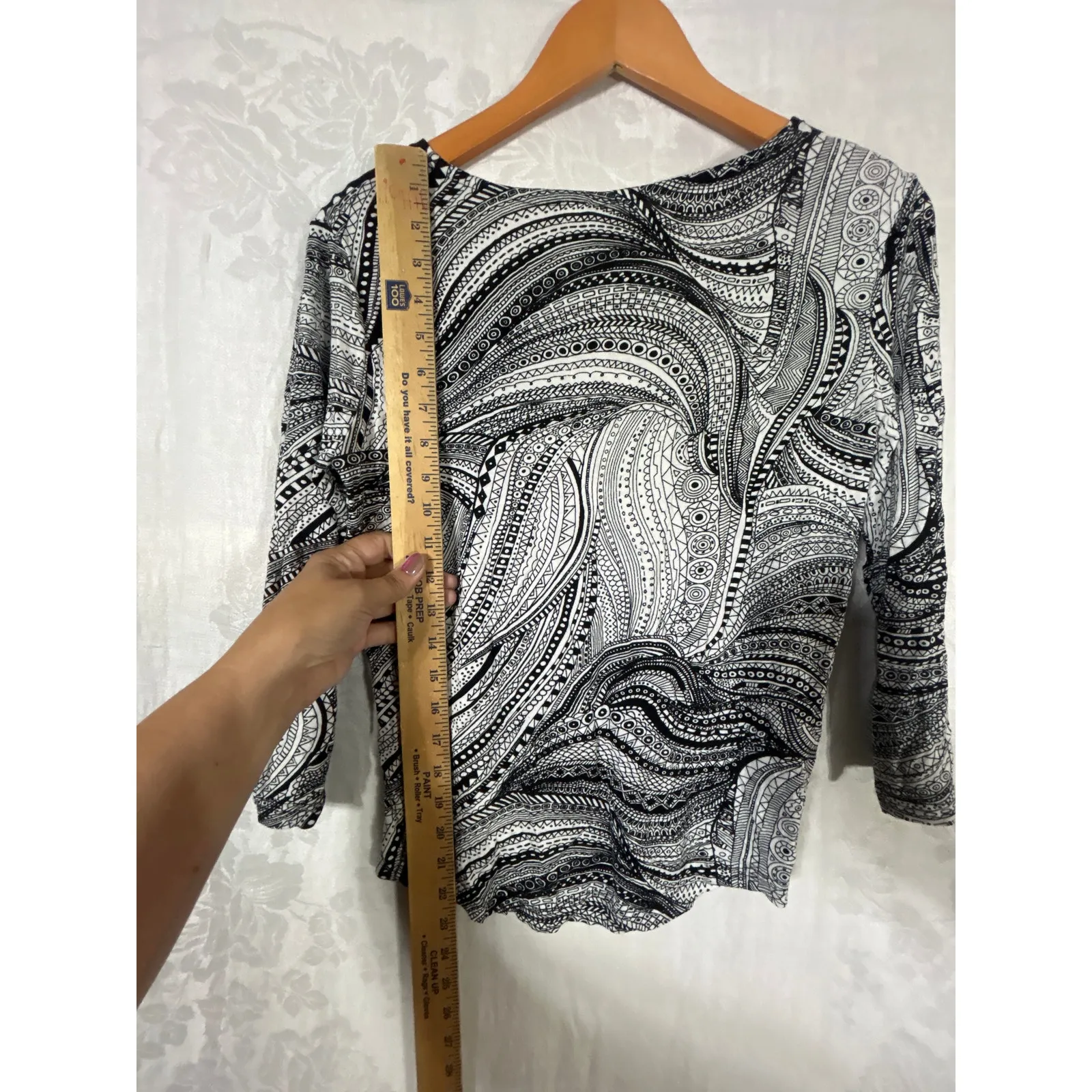 Parsley & Sage Top Small Black White Mixed Print Jersey Knit 3/4 Sleeve - Image 8
