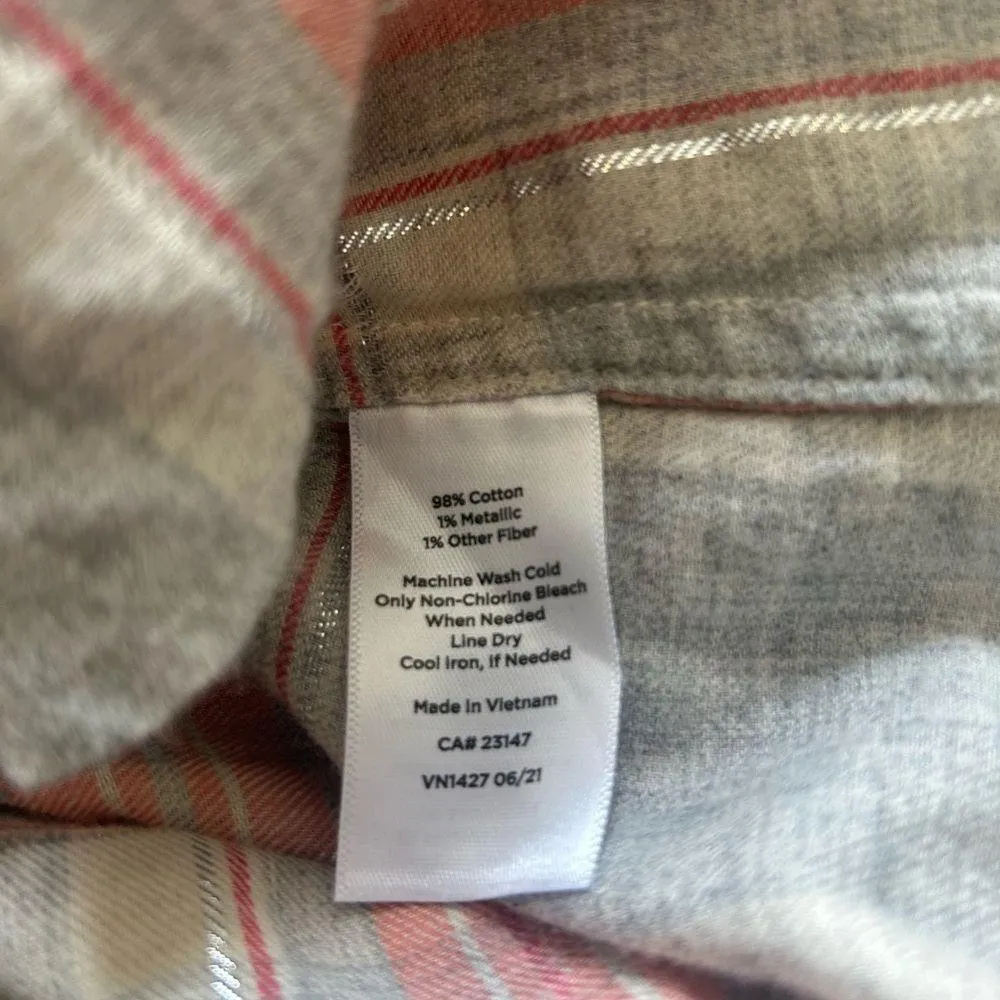 Talbots Metallic Button Front Shirt Dazzling Plaid, Coral And Grey , Siz… - Image 7