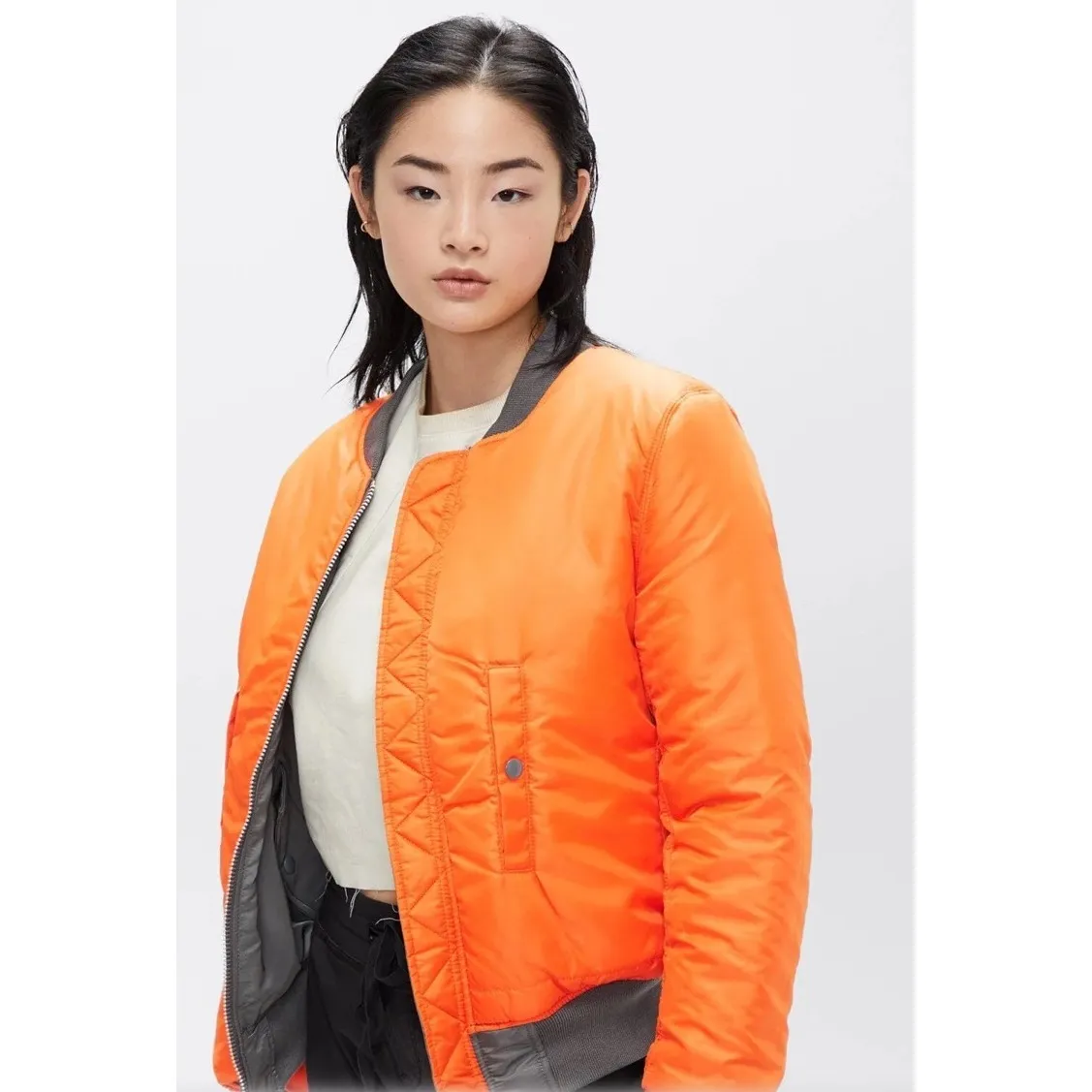 NWT Alpha Industries Reversible‎ MA-1 Bomber Jacket Olive Orange Womens, L - Image 3