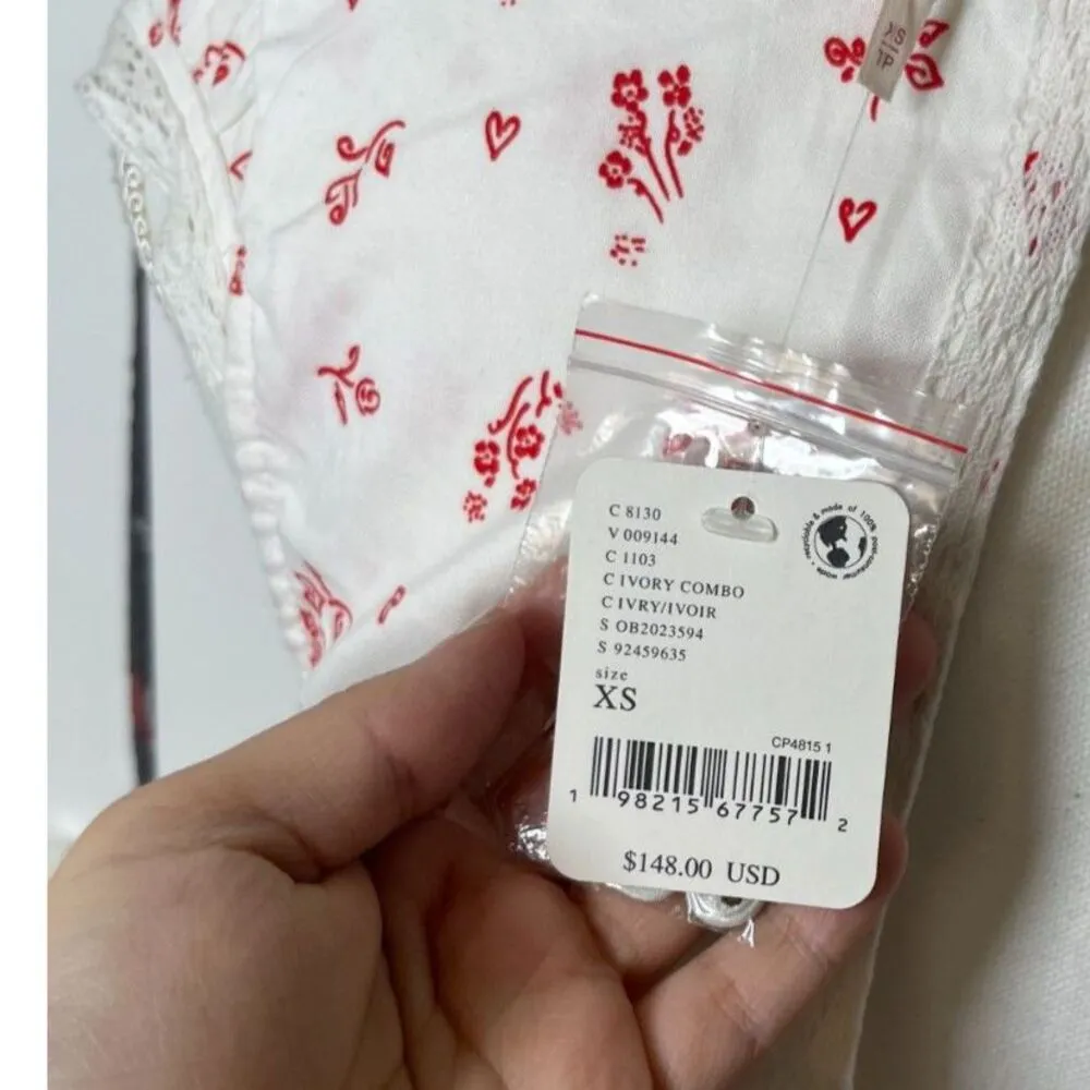 Free People Ivory Beasley Mini Dress Floral Heart Print SZ XS NWT $148 Retail - Image 6