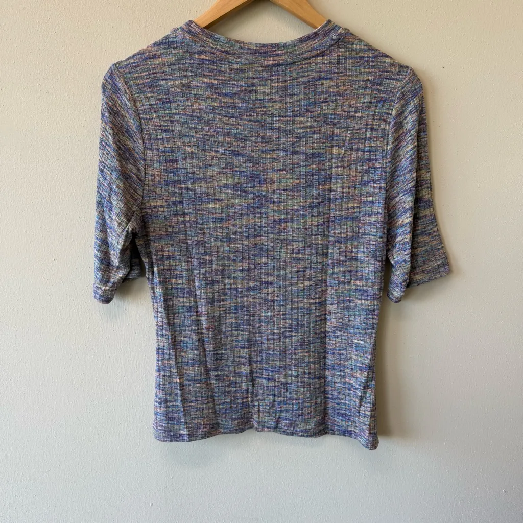 Veronica Beard Larke Heathered Multicolor Rib-Knit Tee - Image 4