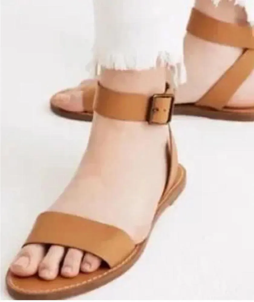 MADEWELL Woman’s Nude Leather BOARDWALK Ankle Strap Sandals Natural Buff 7.5 - Image 2