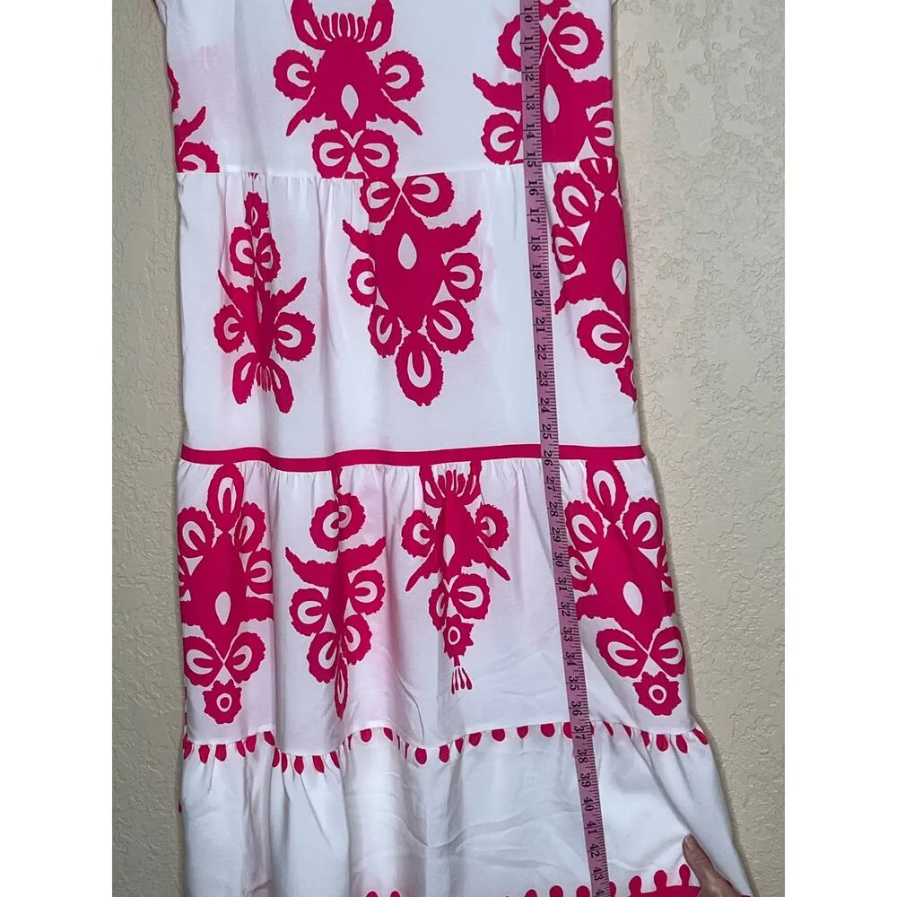 AZsize S/M midi dress white/fuchsia peplum cap sleeves belt feminine, kawaii White - Image 8