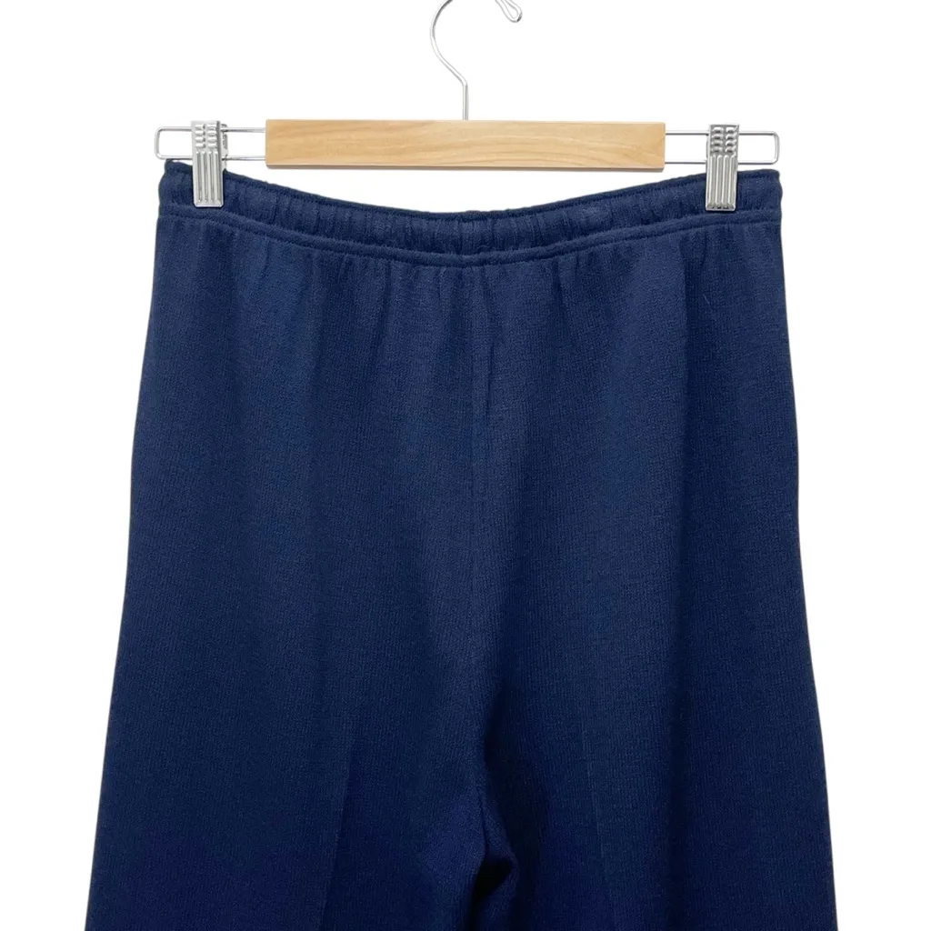 St. John Sport Santana Knit Wide Leg Pants Navy Drawstring Trousers Size Small - Image 7