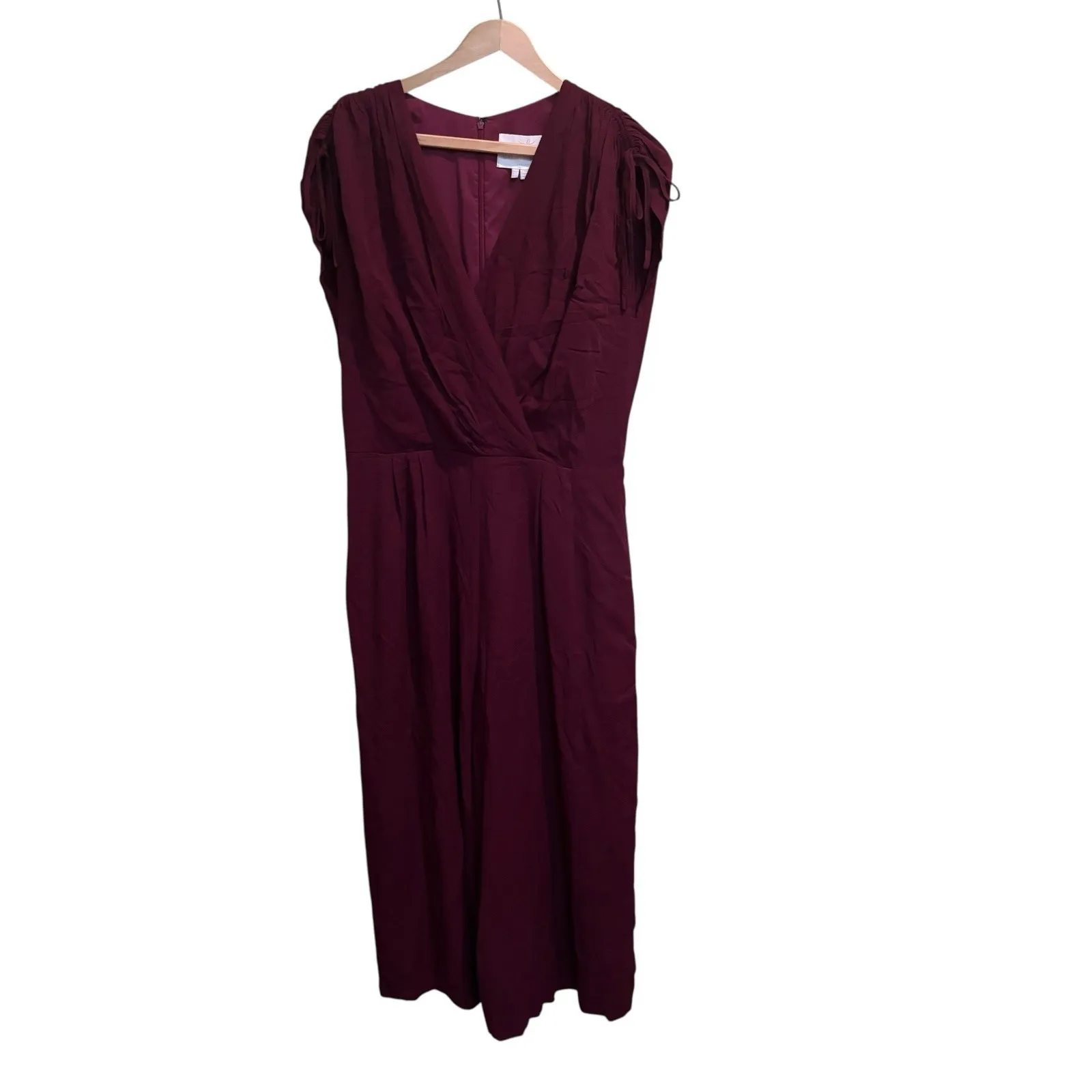 Gal Meets Glam Luella Ruched-Shoulder Crop Jumpsuit Burgundy ‎ 12 Wide Leg NWT - Image 3