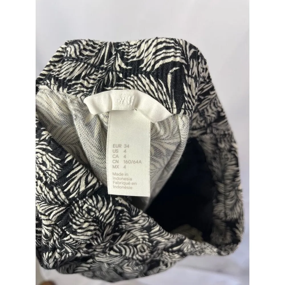 H&M Black & White Feather Print Elastic Waist Straight Leg Dress Pants 4 - Image 5