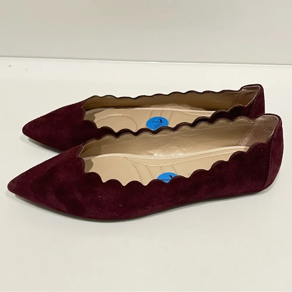 Adrienne Vittadini Fox scalloped pointy toe flats, suede leather maroon 7.5 - Image 10
