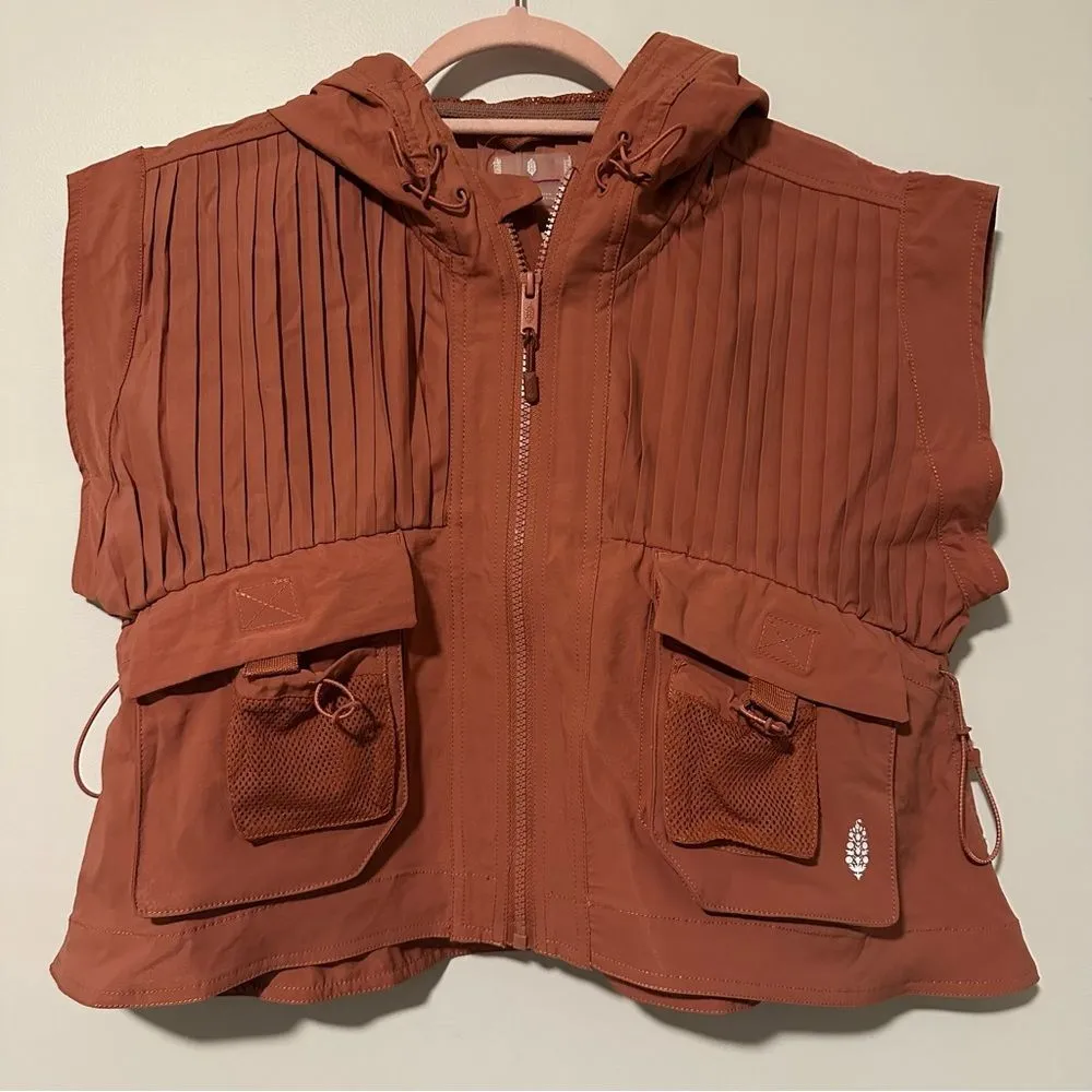 FP Movement Pleaty Please Vest XS Red-Orange Hiking Tennis Cargo Boxy Hood Boho - Image 4