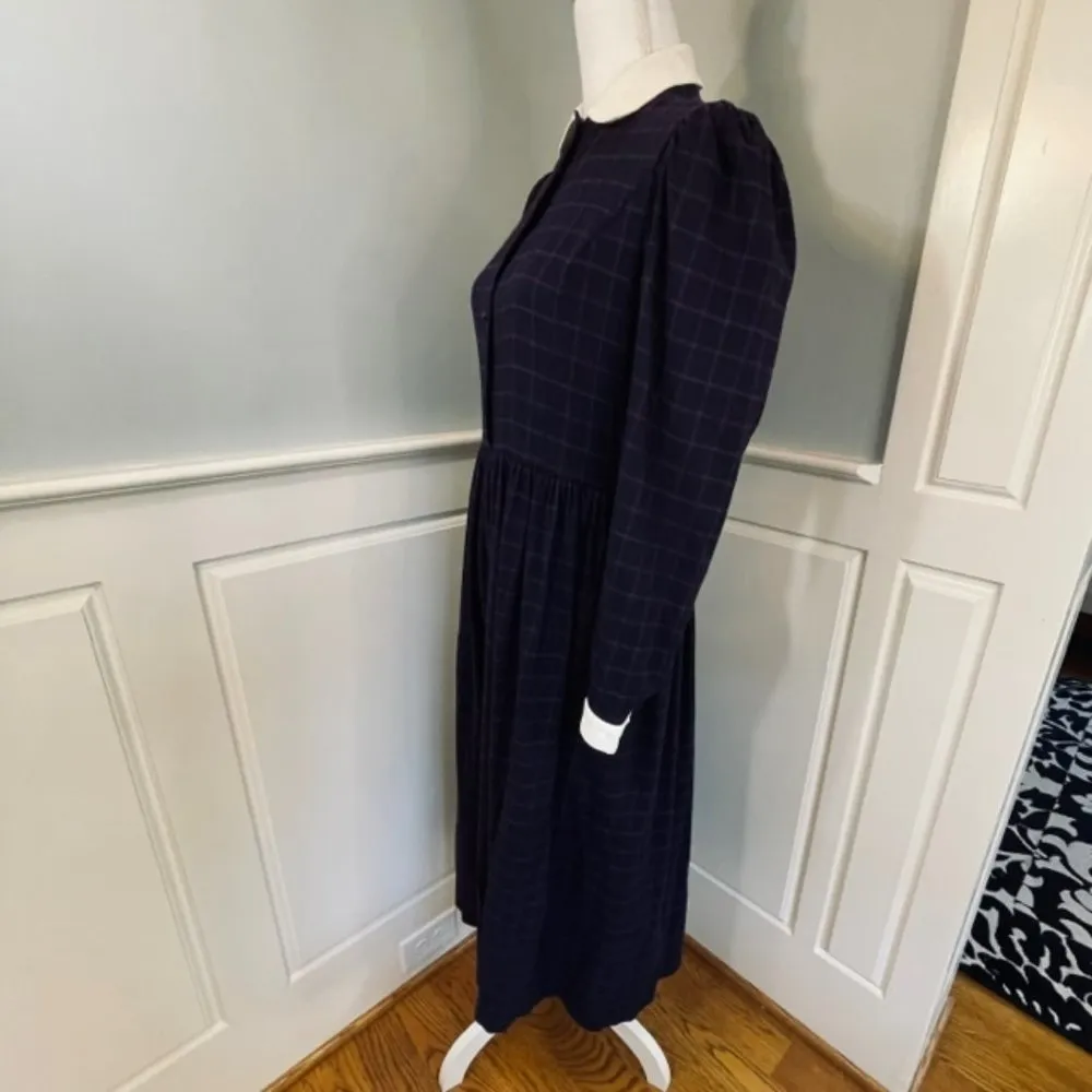 Laura Ashley Viyella 80's Wool Plaid Shirt Dr… - Image 4